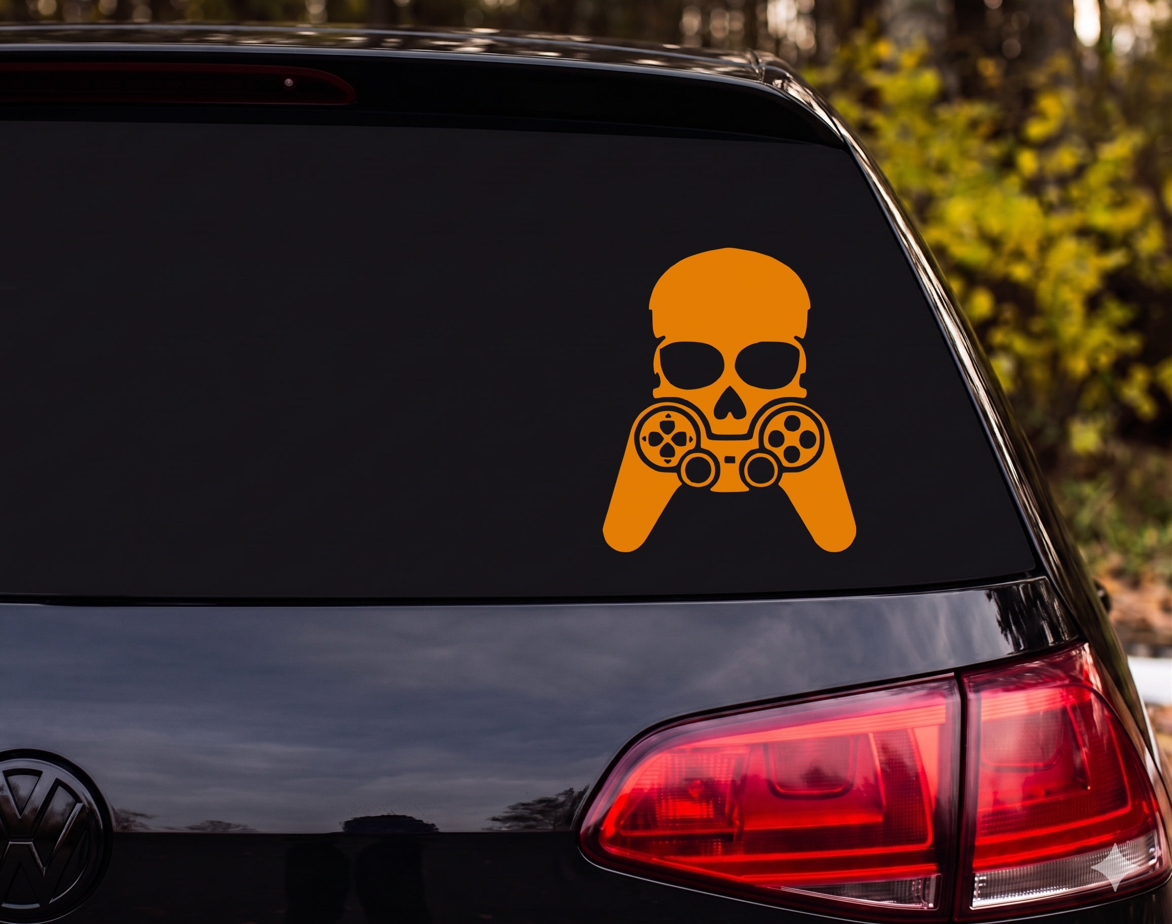 Skull Video Game Controller Silhouette Gamer Hands Vinyl Decal Sticker Car - Orange