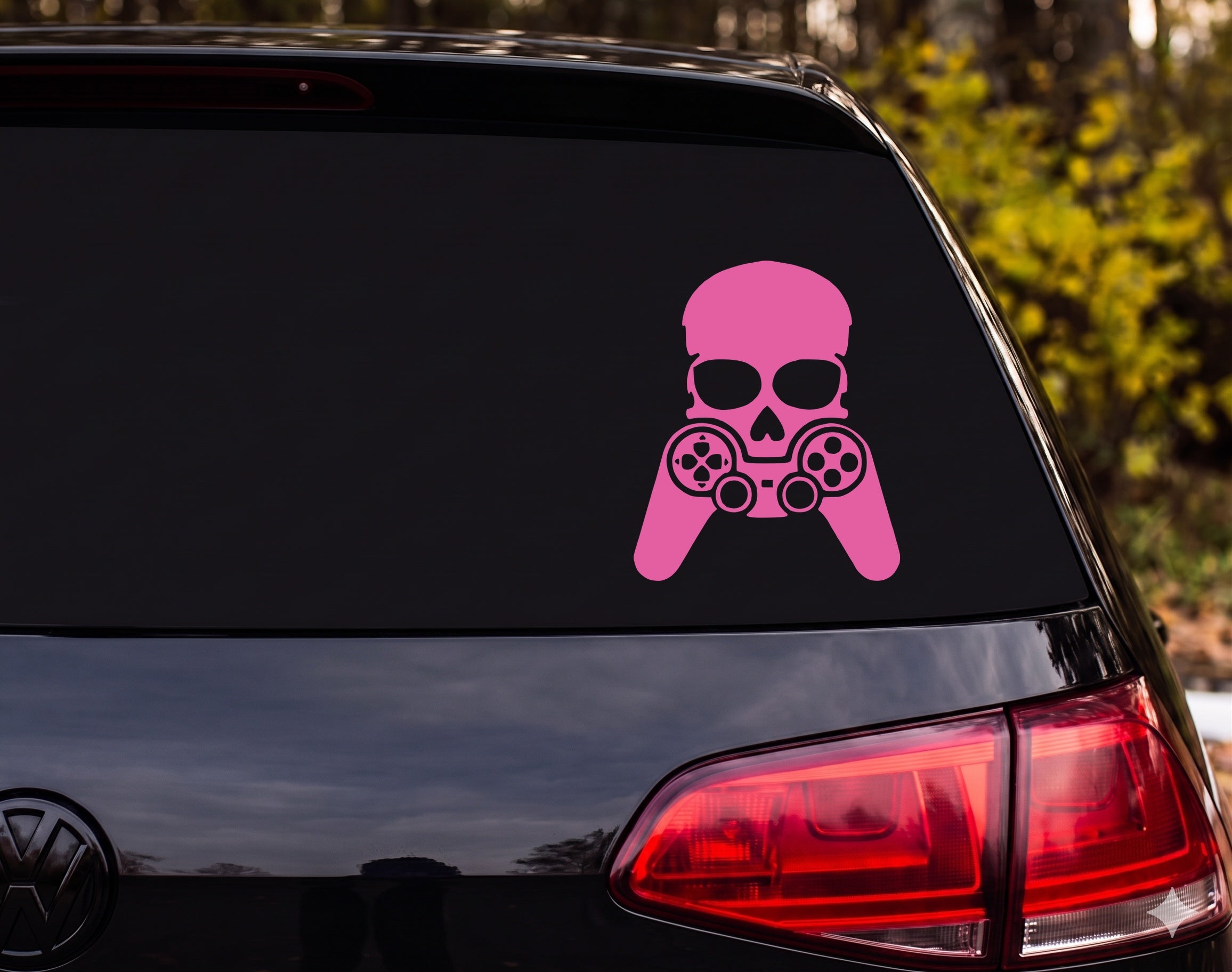 Skull Video Game Controller Silhouette Gamer Hands Vinyl Decal Sticker Car - Pink
