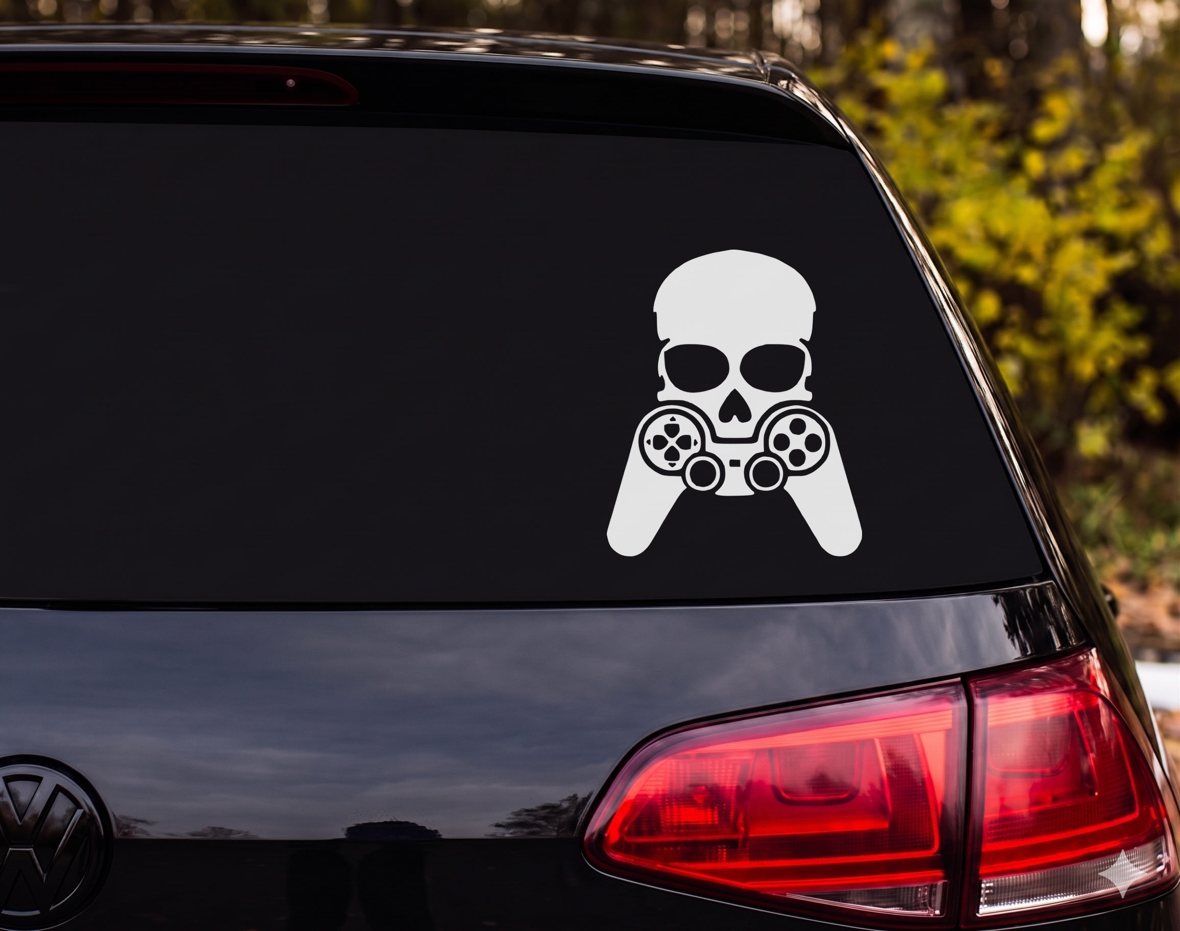 Skull Video Game Controller Silhouette Gamer Hands Vinyl Decal Sticker Car - White