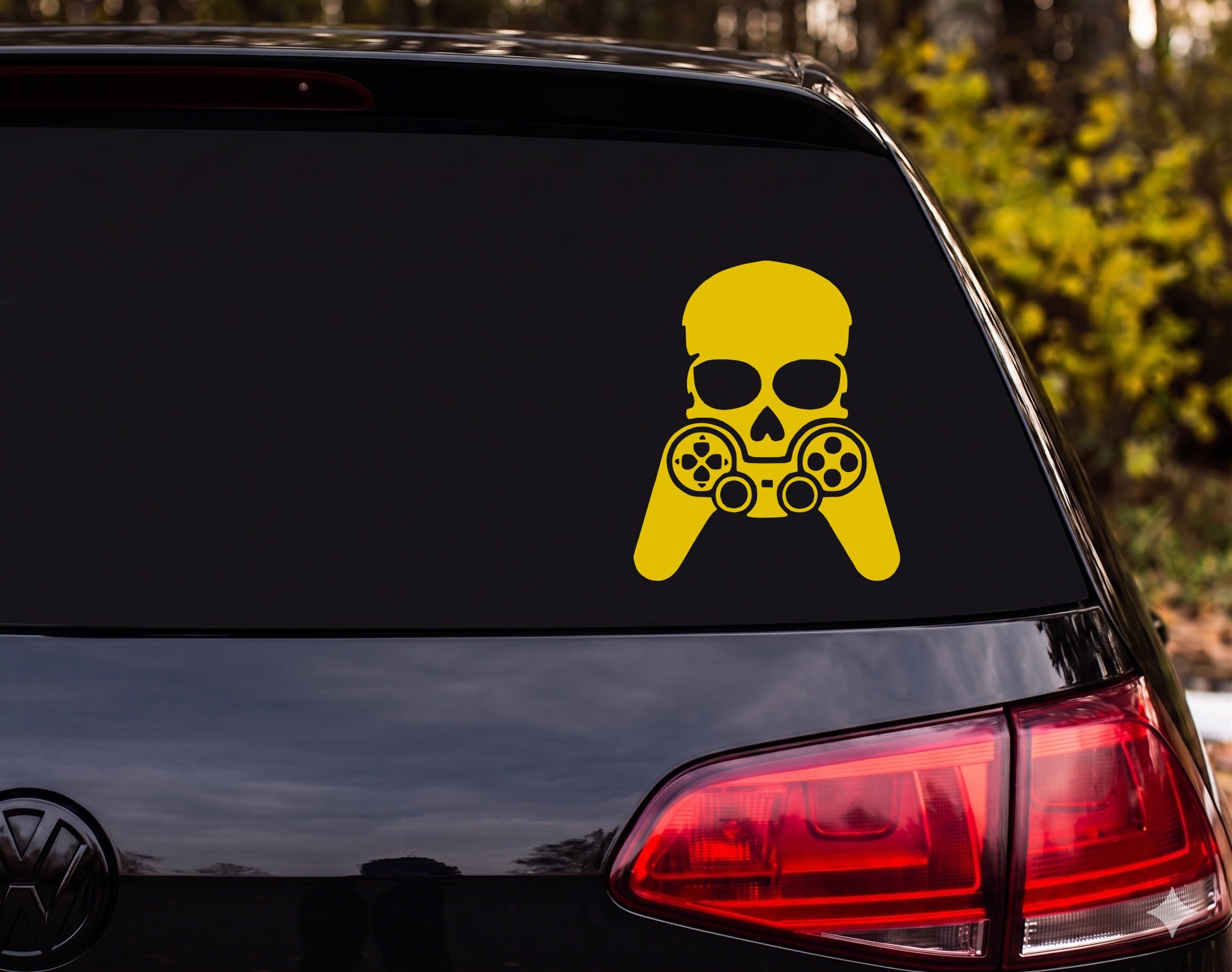 Skull Video Game Controller Silhouette Gamer Hands Vinyl Decal Sticker Car - Yellow