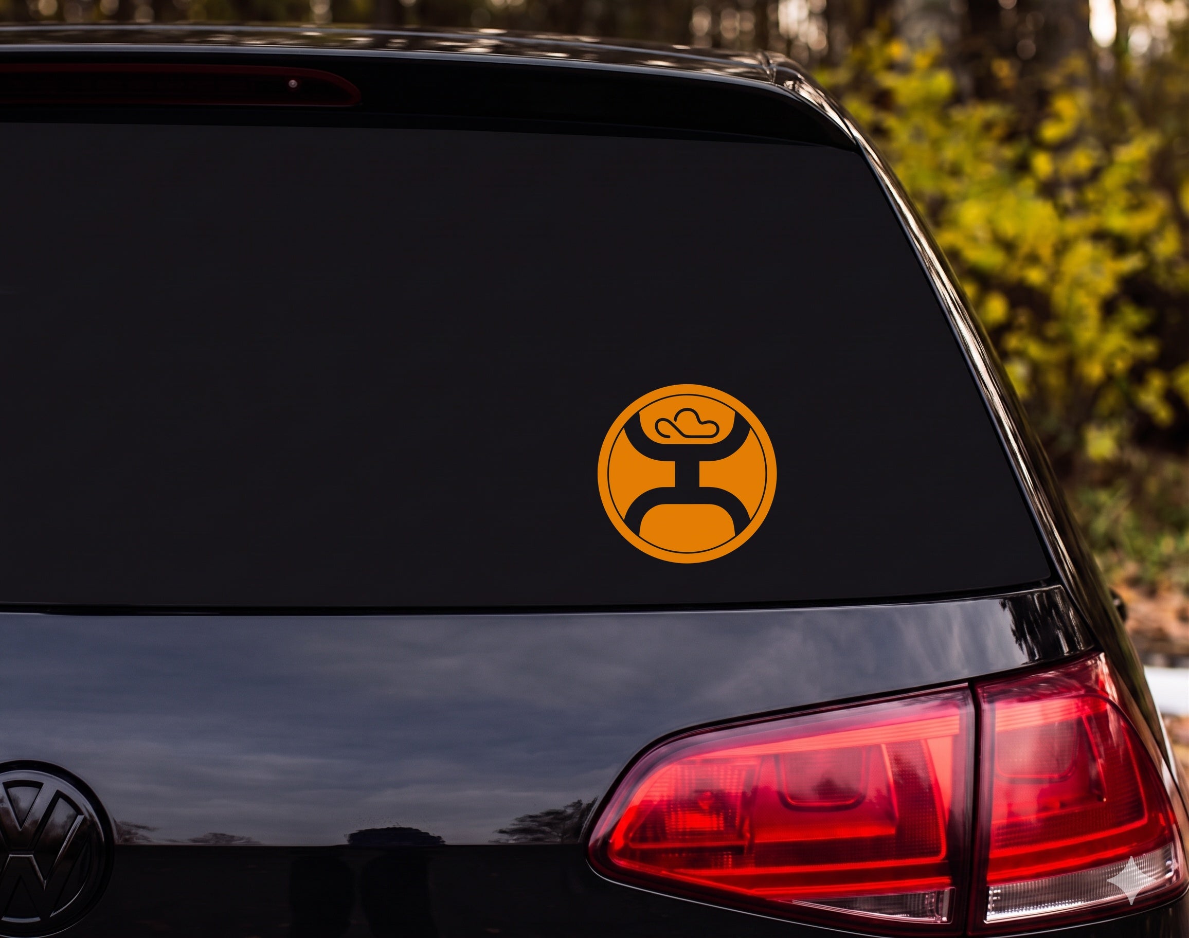 Cloud Cowboy Hat Trophy Emblem Circle Logo Vinyl Decal Sticker Car Window - Orange