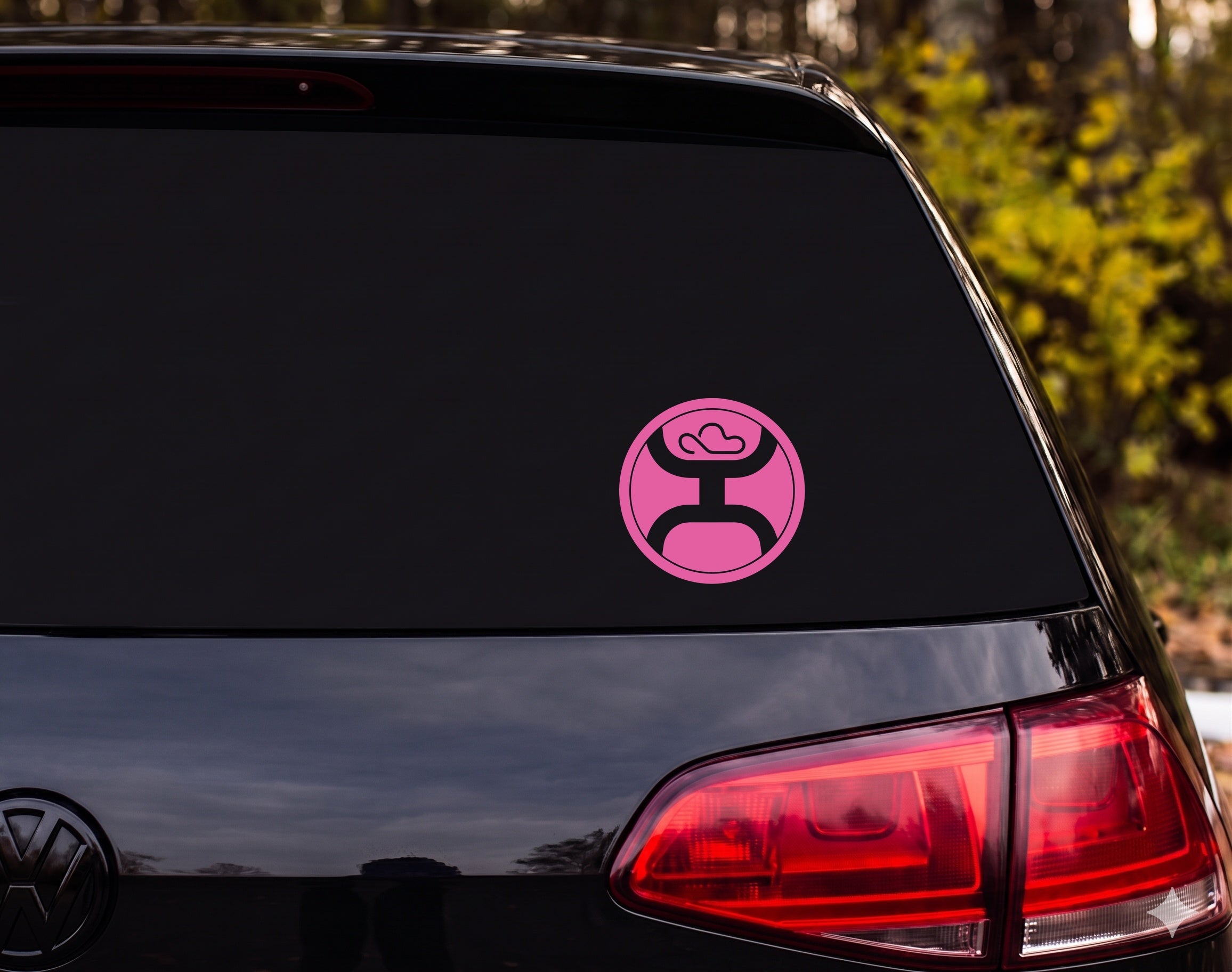 Cloud Cowboy Hat Trophy Emblem Circle Logo Vinyl Decal Sticker Car Window - Pink