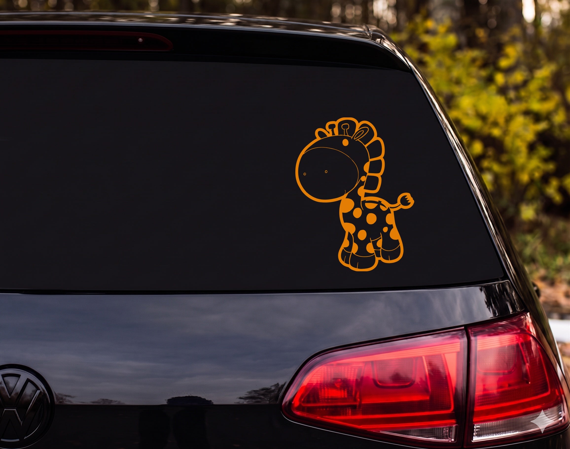 Baby Giraffe Cute Cartoon Outline Waving Chubby Vinyl Decal Sticker Car - Orange