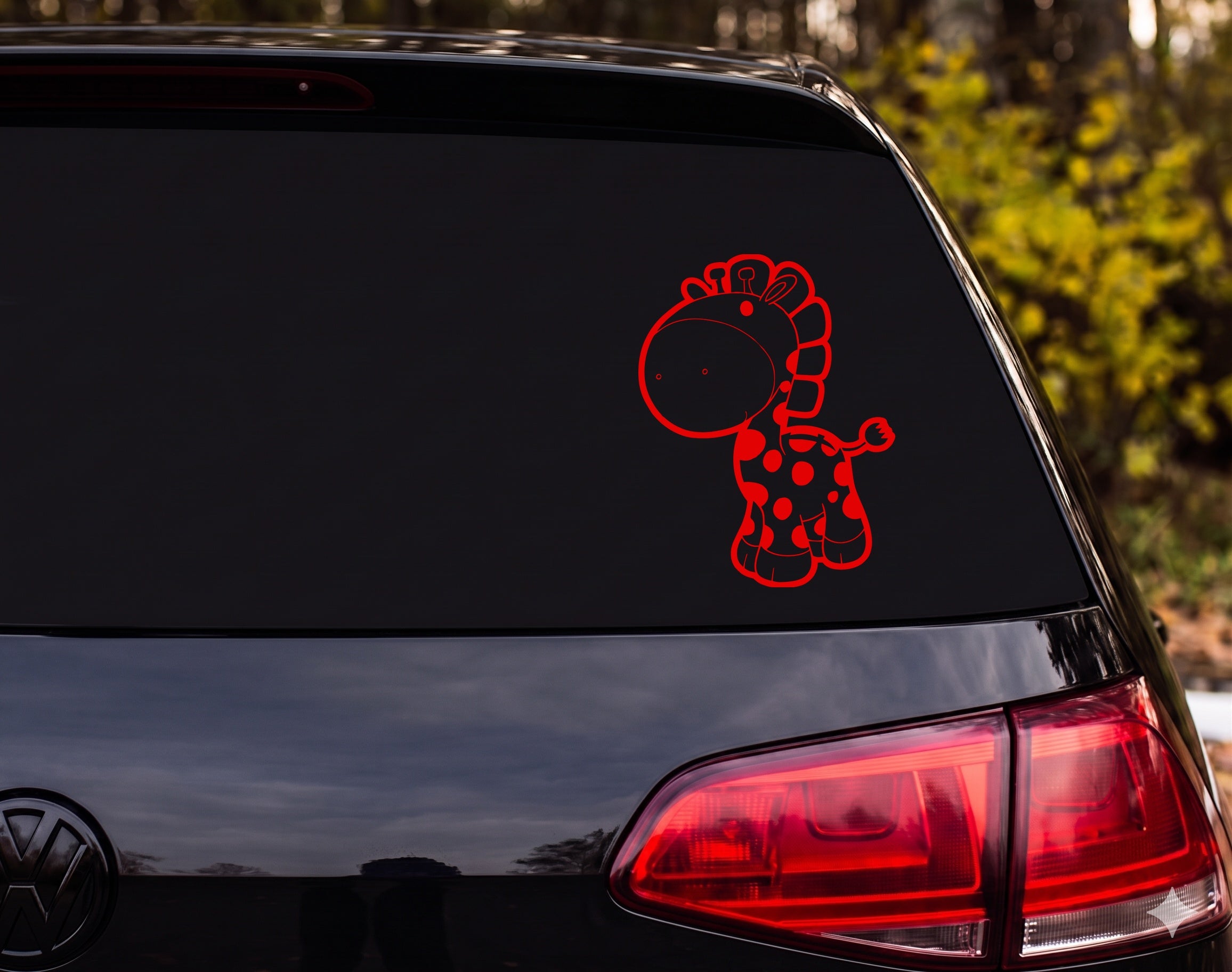 Baby Giraffe Cute Cartoon Outline Waving Chubby Vinyl Decal Sticker Car - Red