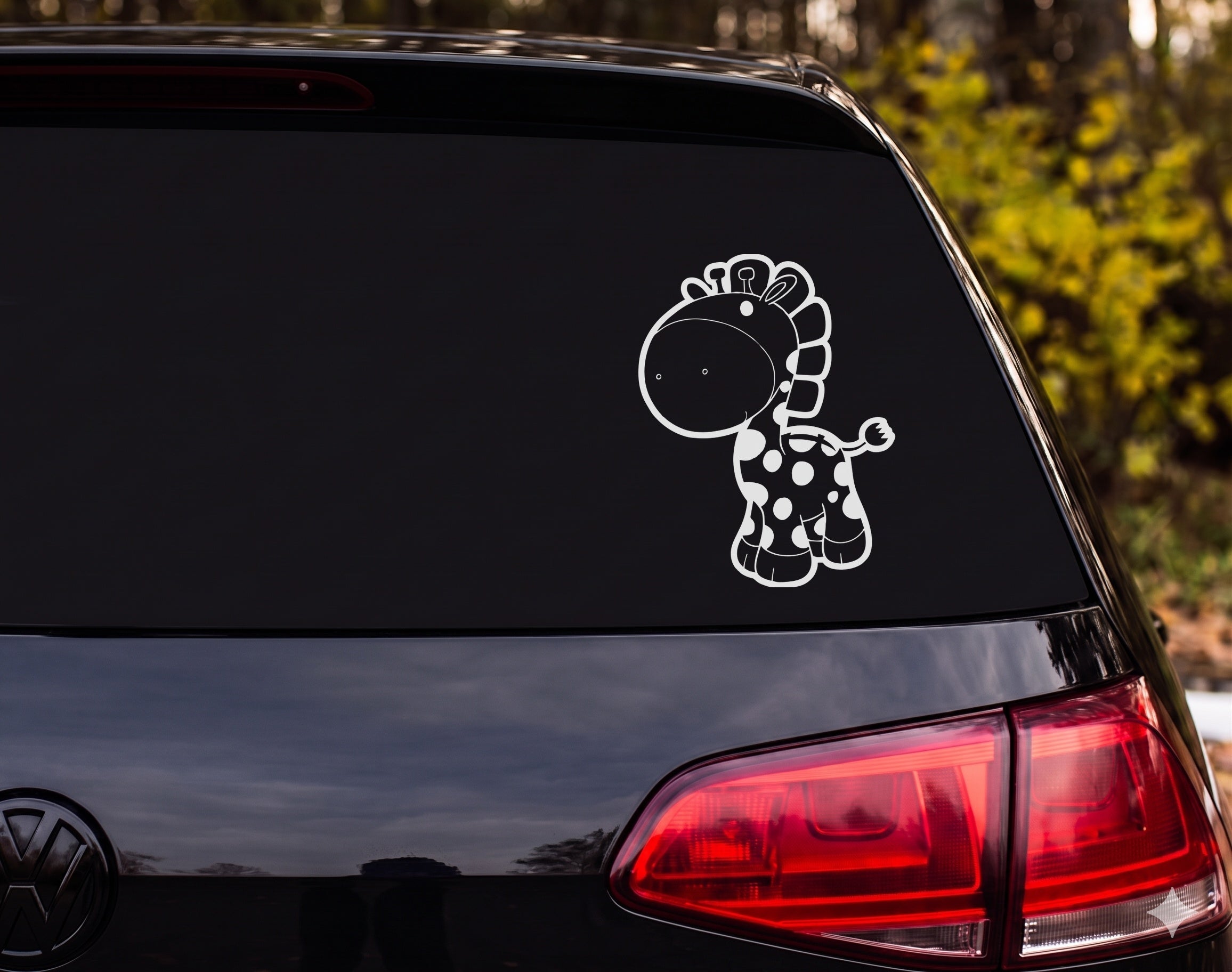 Baby Giraffe Cute Cartoon Outline Waving Chubby Vinyl Decal Sticker Car - White
