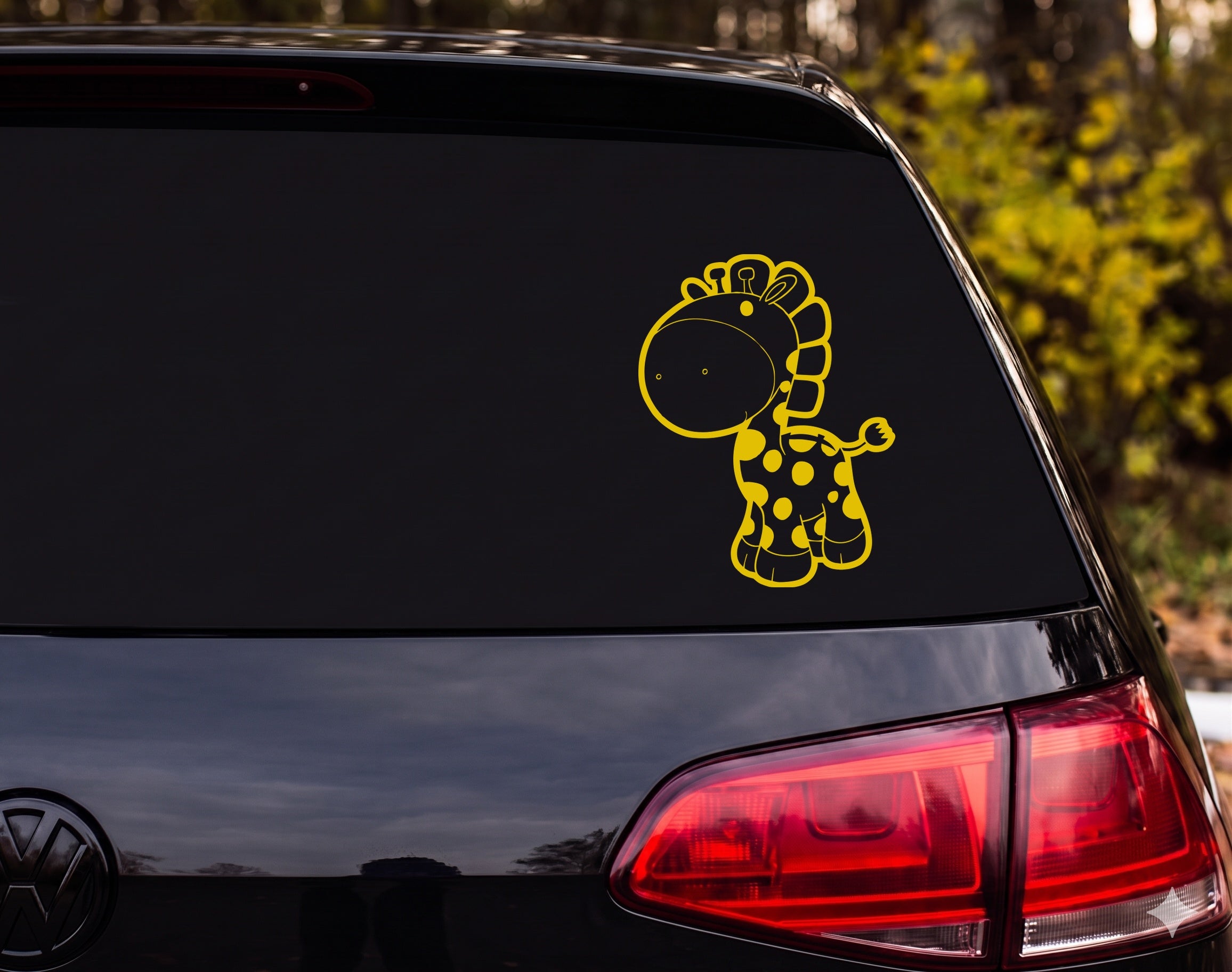 Baby Giraffe Cute Cartoon Outline Waving Chubby Vinyl Decal Sticker Car - Yellow