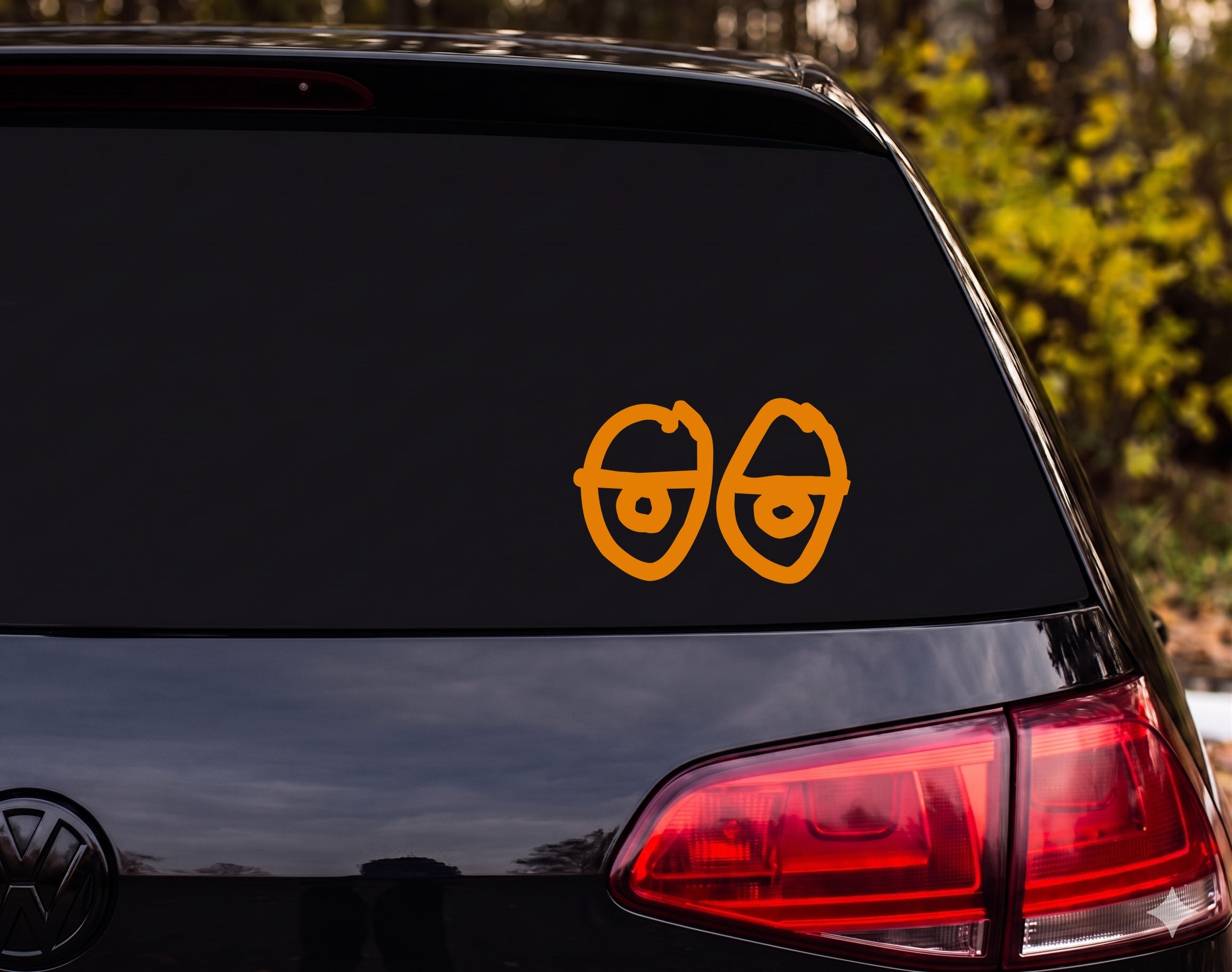 Cartoon Wide Eyes Glasses Blindfold Spiral Pupils Bold Outline Vinyl Decal - Orange