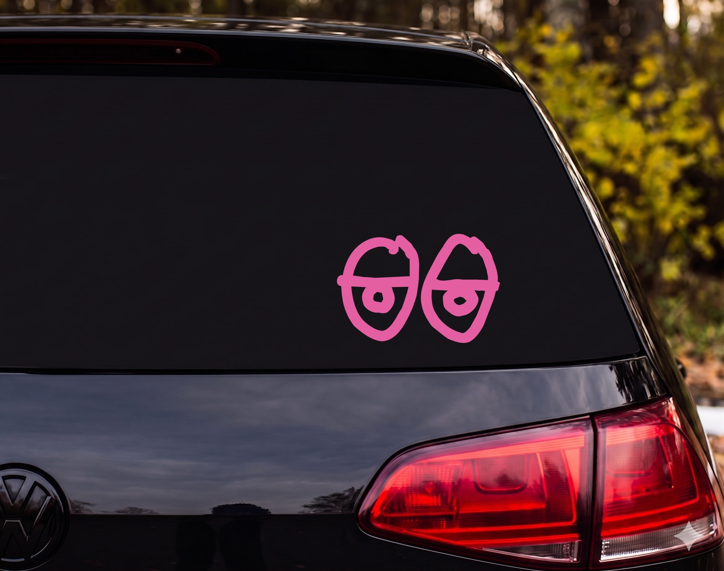 Cartoon Wide Eyes Glasses Blindfold Spiral Pupils Bold Outline Vinyl Decal - Pink