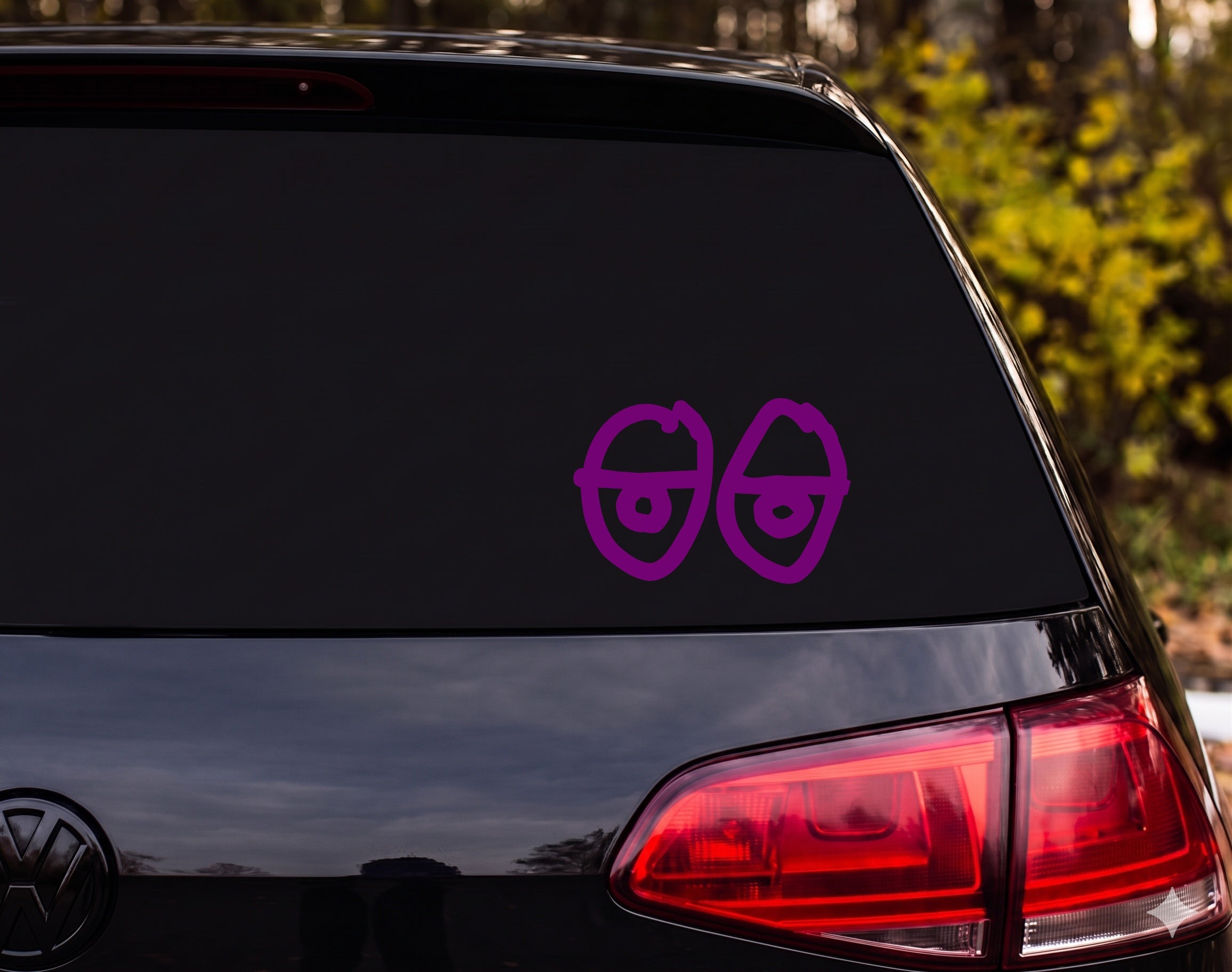 Cartoon Wide Eyes Glasses Blindfold Spiral Pupils Bold Outline Vinyl Decal - Purple