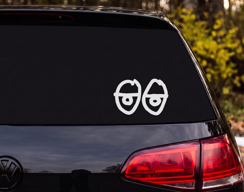 Cartoon Wide Eyes Glasses Blindfold Spiral Pupils Bold Outline Vinyl Decal - White