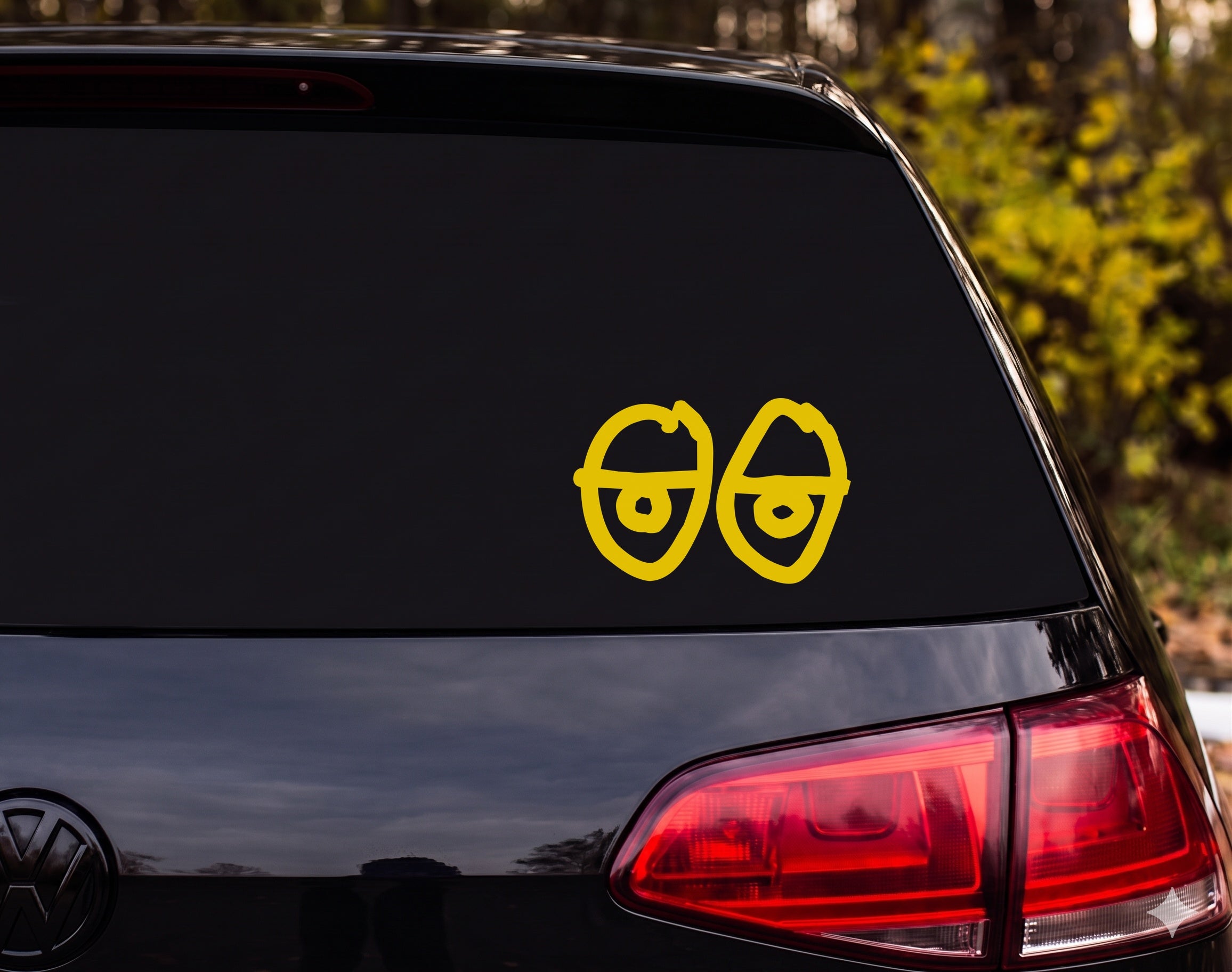 Cartoon Wide Eyes Glasses Blindfold Spiral Pupils Bold Outline Vinyl Decal - Yellow