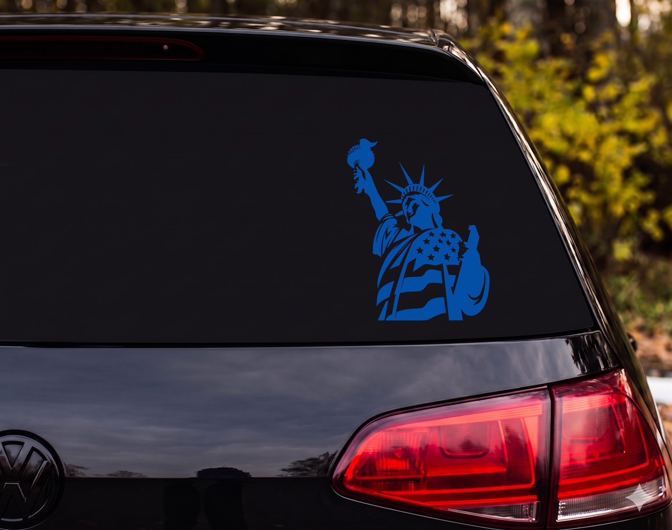 Statue of Liberty American Flag Silhouette Torch Vinyl Decal Sticker Car - Blue