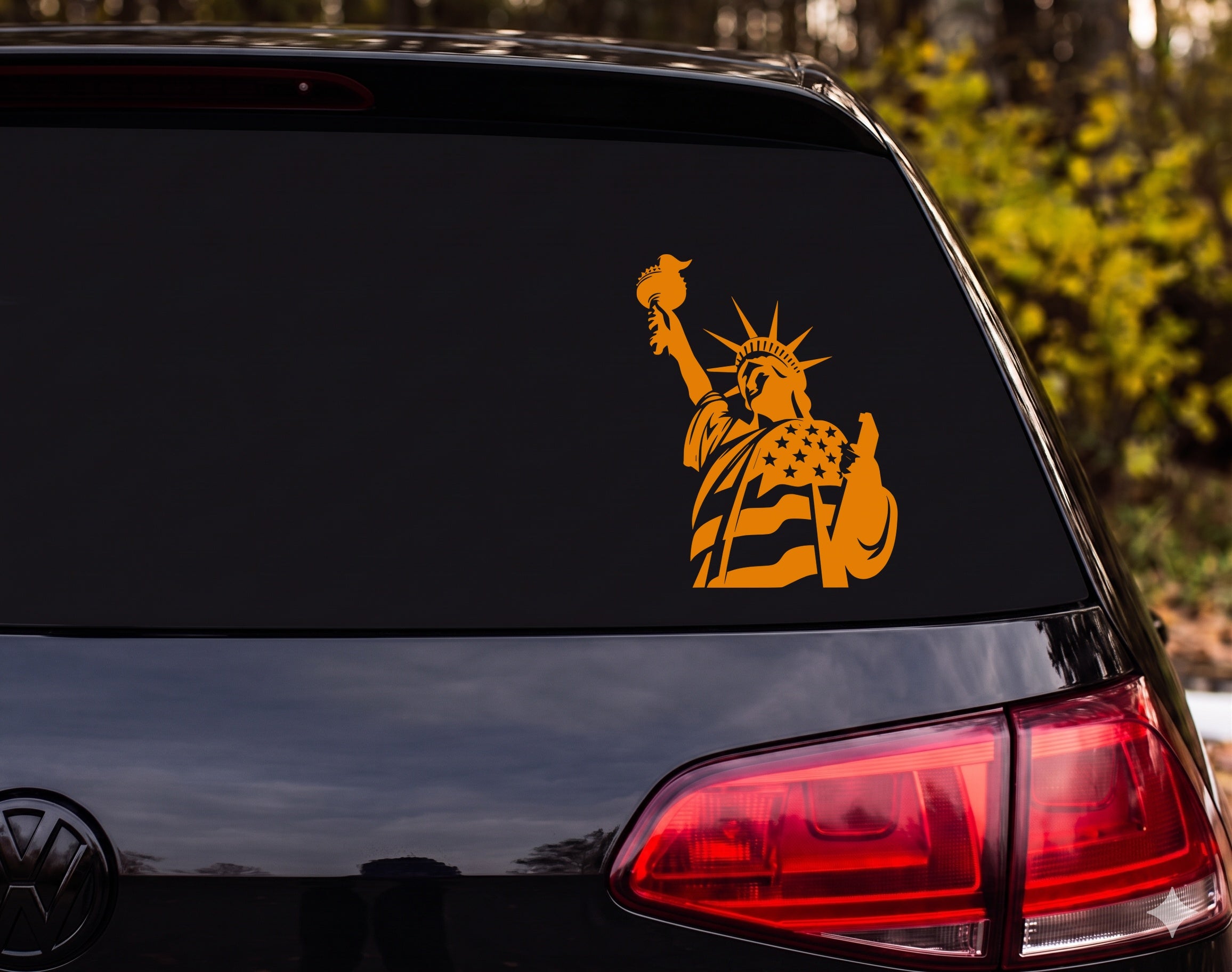 Statue of Liberty American Flag Silhouette Torch Vinyl Decal Sticker Car - Orange