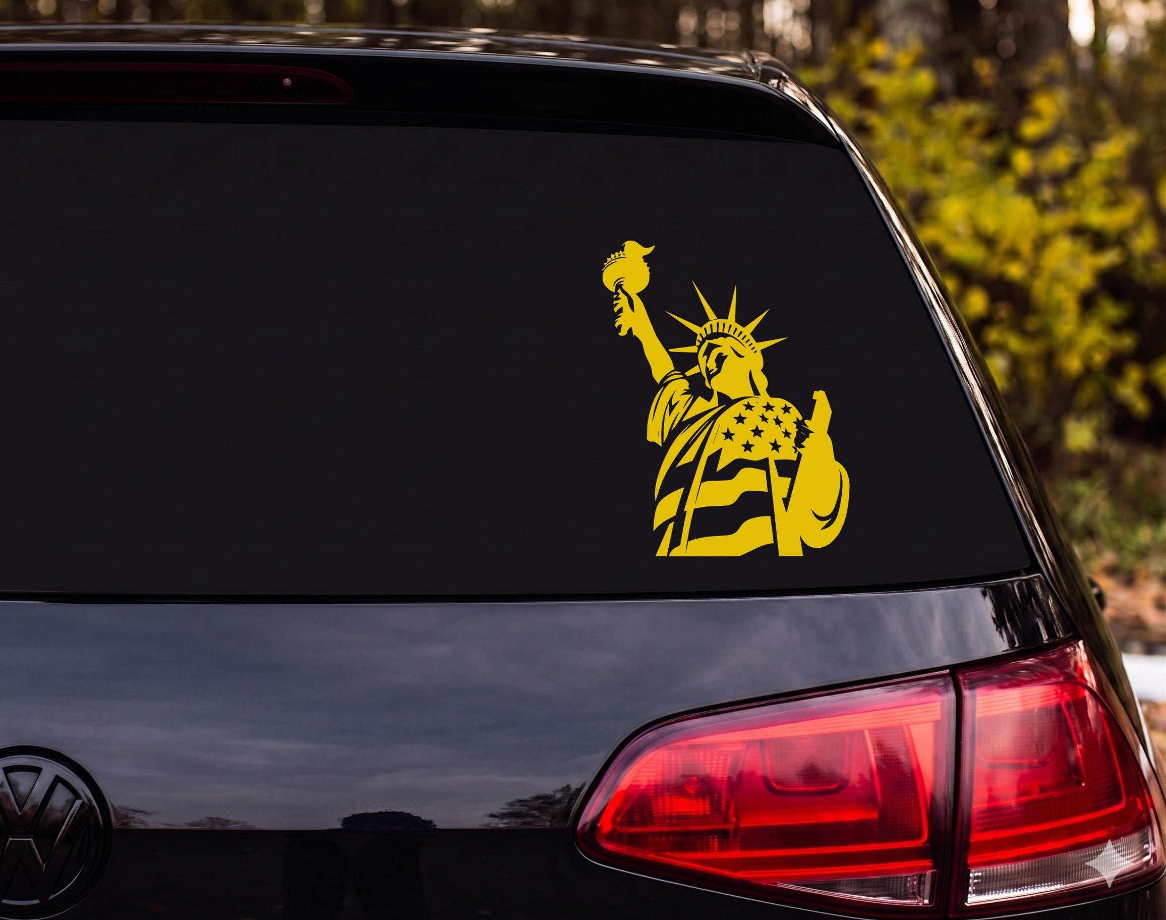 Statue of Liberty American Flag Silhouette Torch Vinyl Decal Sticker Car - Yellow