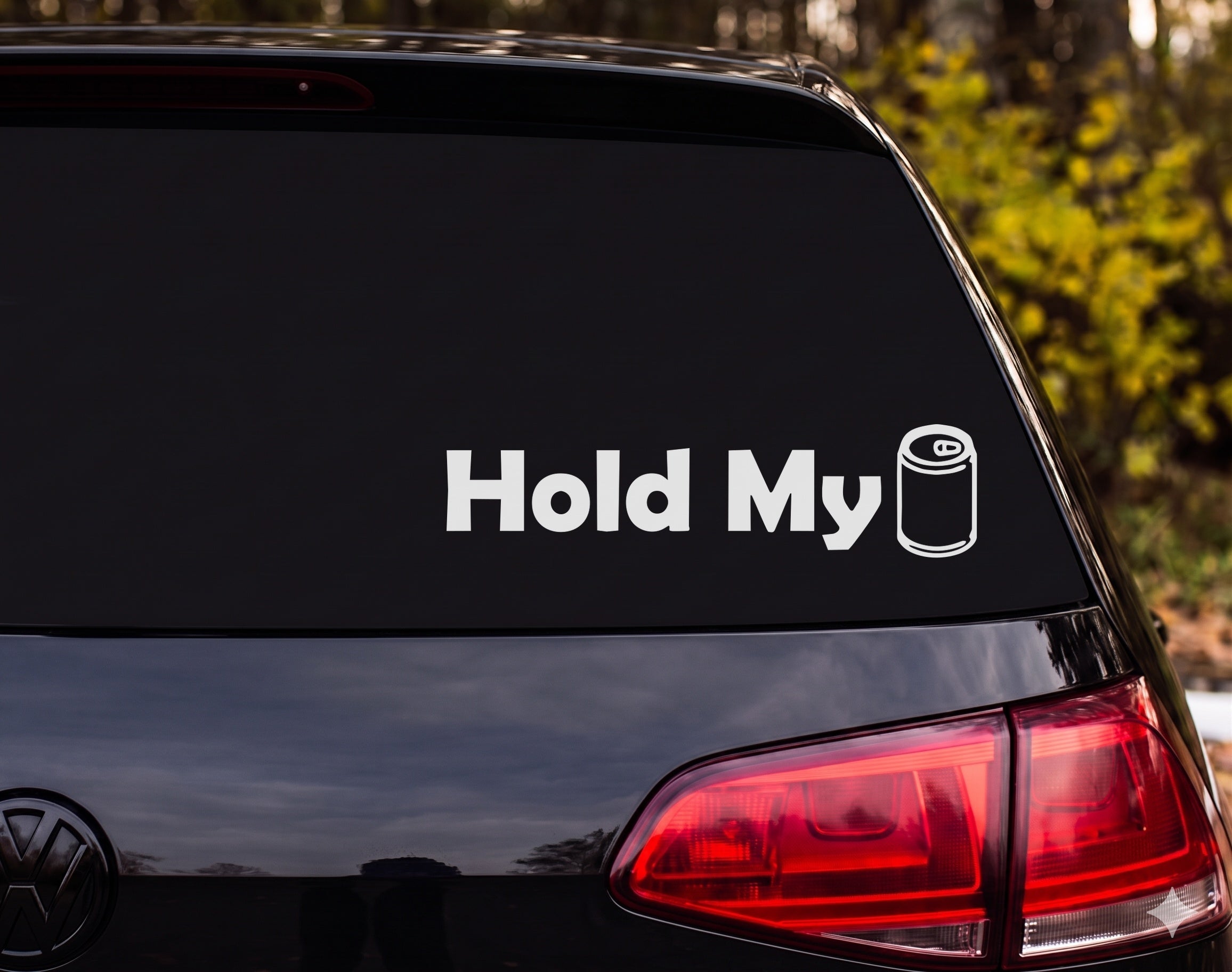 Hold My Can Funny Visual Pun Beverage Can Outline Vinyl Decal Sticker - White