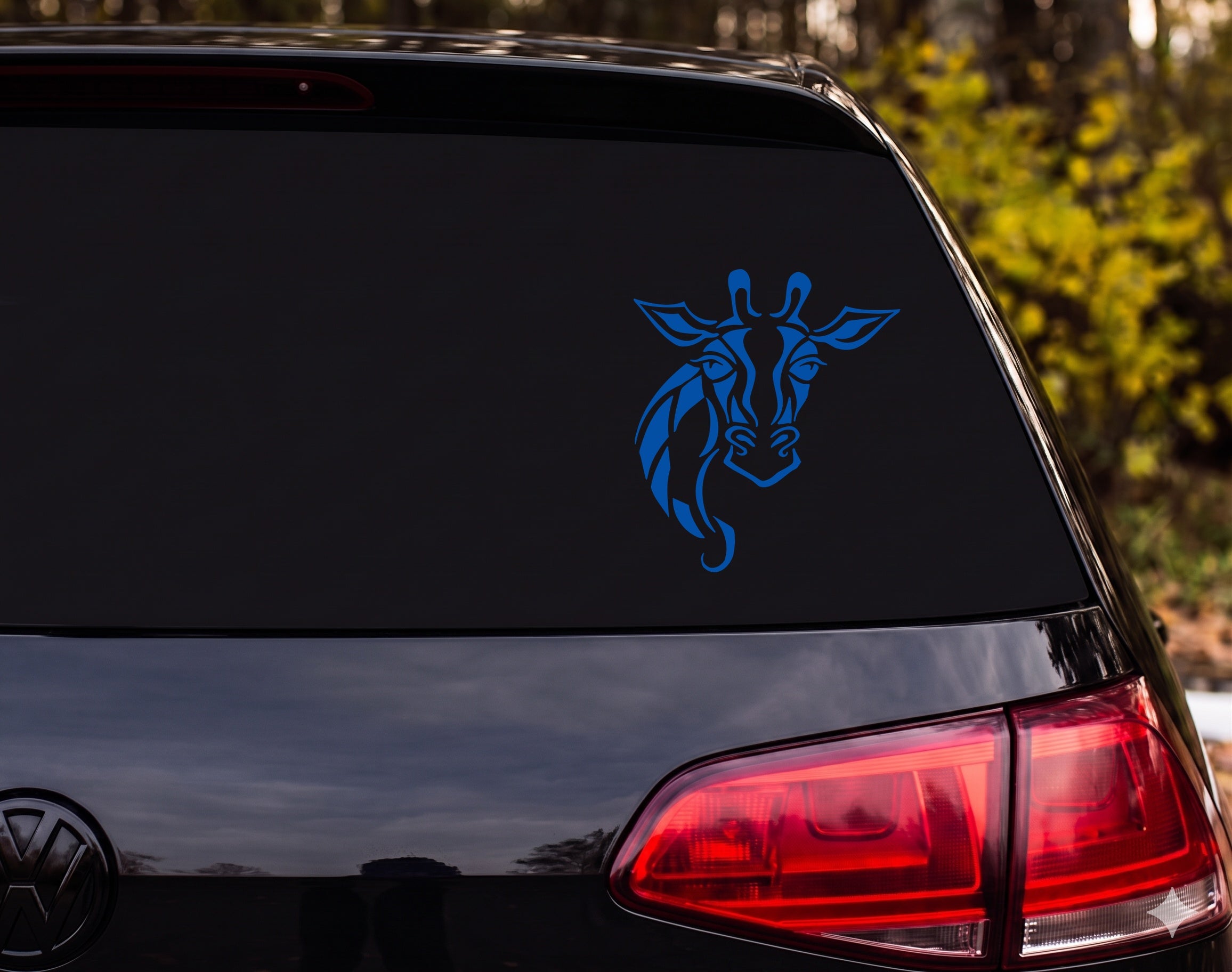 Tribal Giraffe Head Neck Forward Facing Silhouette Vinyl Decal Sticker Car - Blue