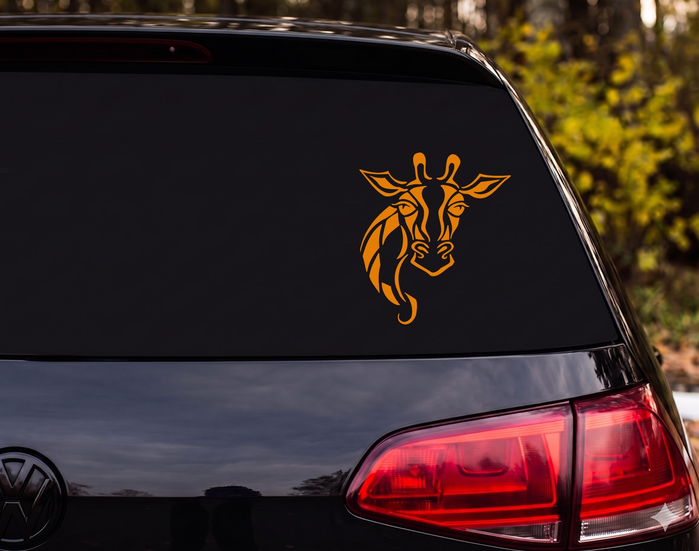 Tribal Giraffe Head Neck Forward Facing Silhouette Vinyl Decal Sticker Car - Orange