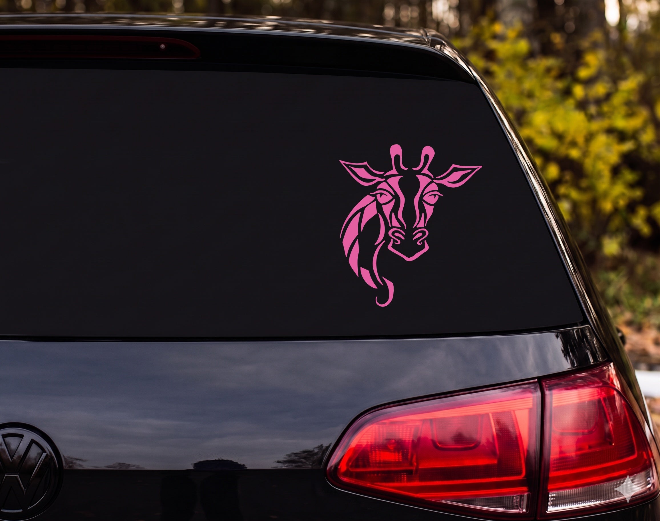 Tribal Giraffe Head Neck Forward Facing Silhouette Vinyl Decal Sticker Car - Pink