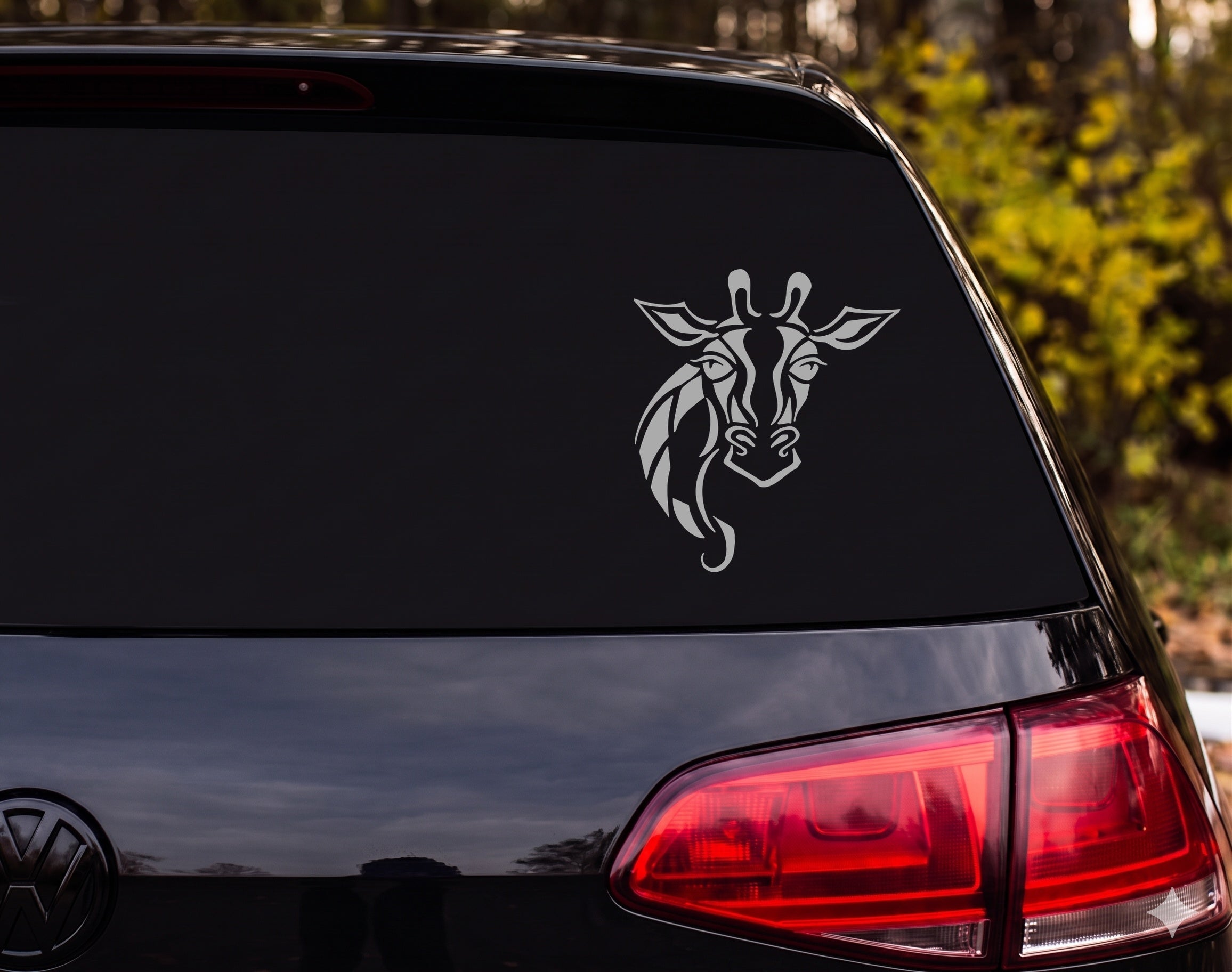 Tribal Giraffe Head Neck Forward Facing Silhouette Vinyl Decal Sticker Car - Silver