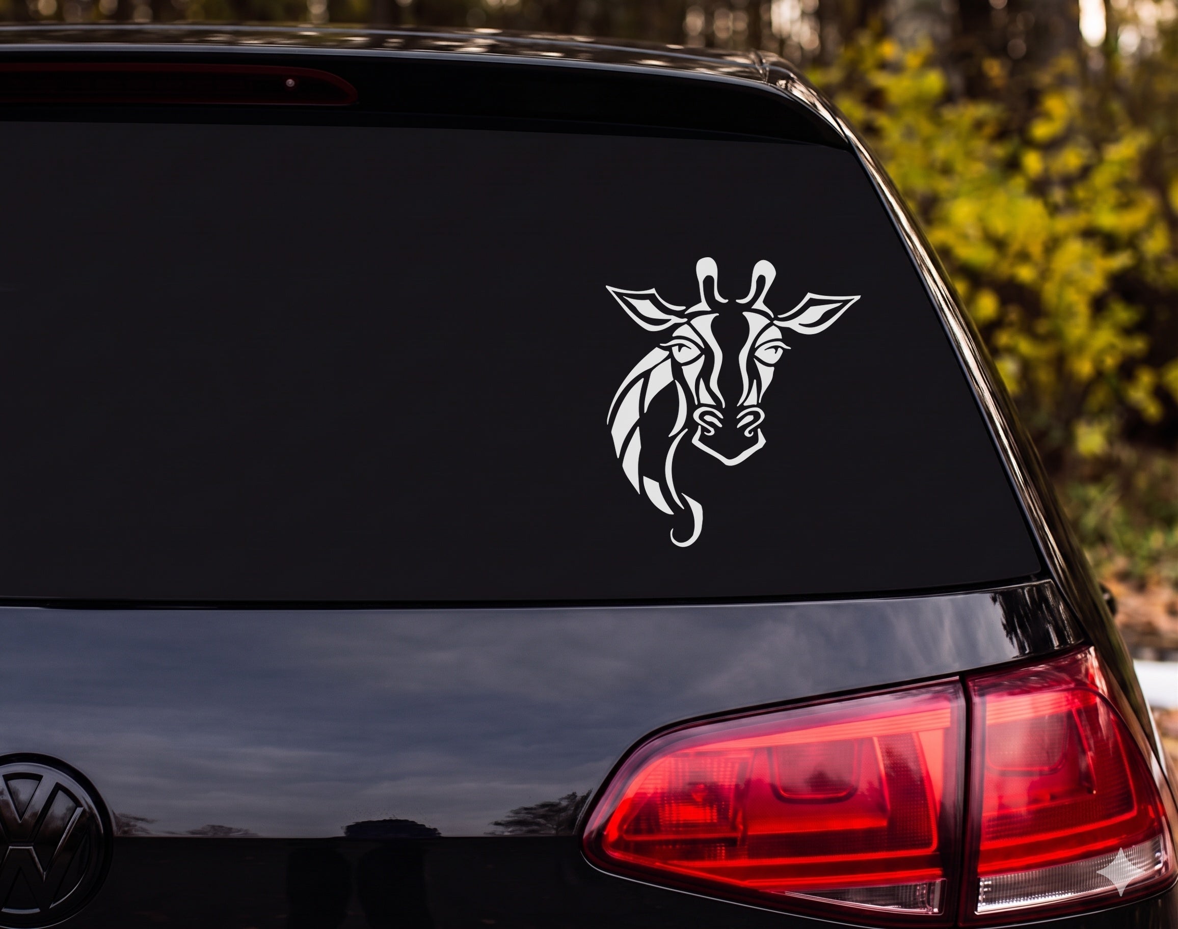 Tribal Giraffe Head Neck Forward Facing Silhouette Vinyl Decal Sticker Car - White