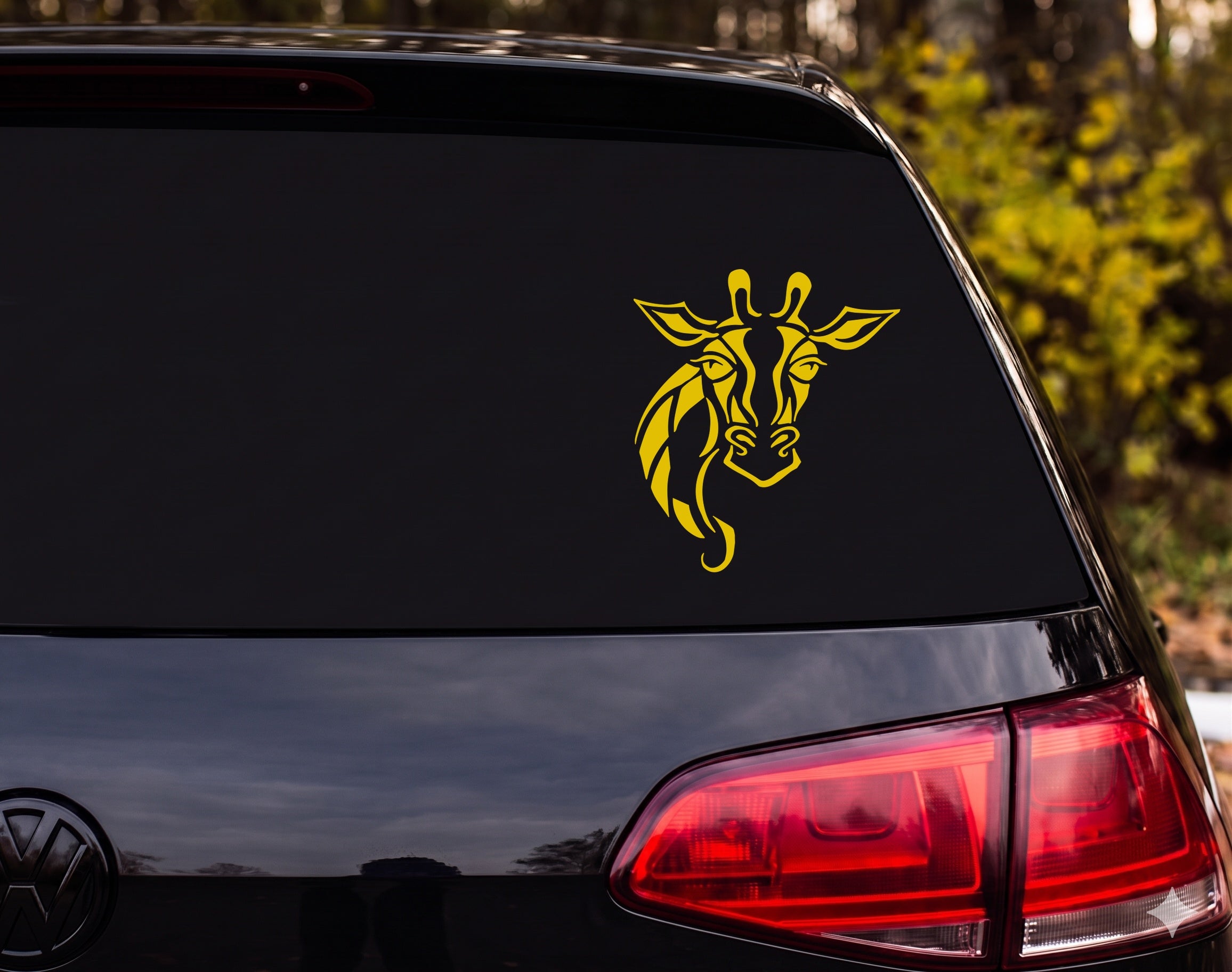 Tribal Giraffe Head Neck Forward Facing Silhouette Vinyl Decal Sticker Car - Yellow