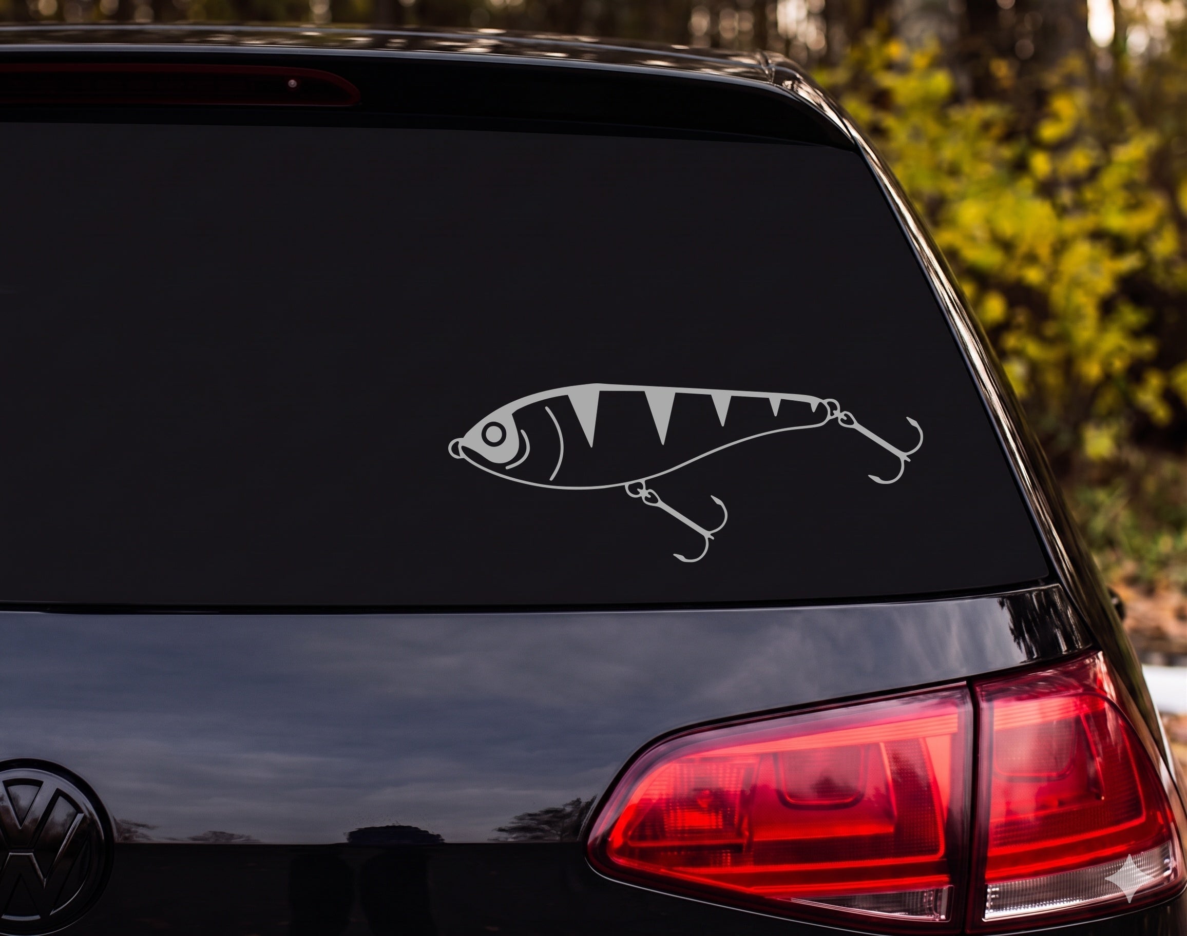 Fishing Lure Fish Body Tiger Stripe Treble Hook Outline Vinyl Decal Sticker - Silver