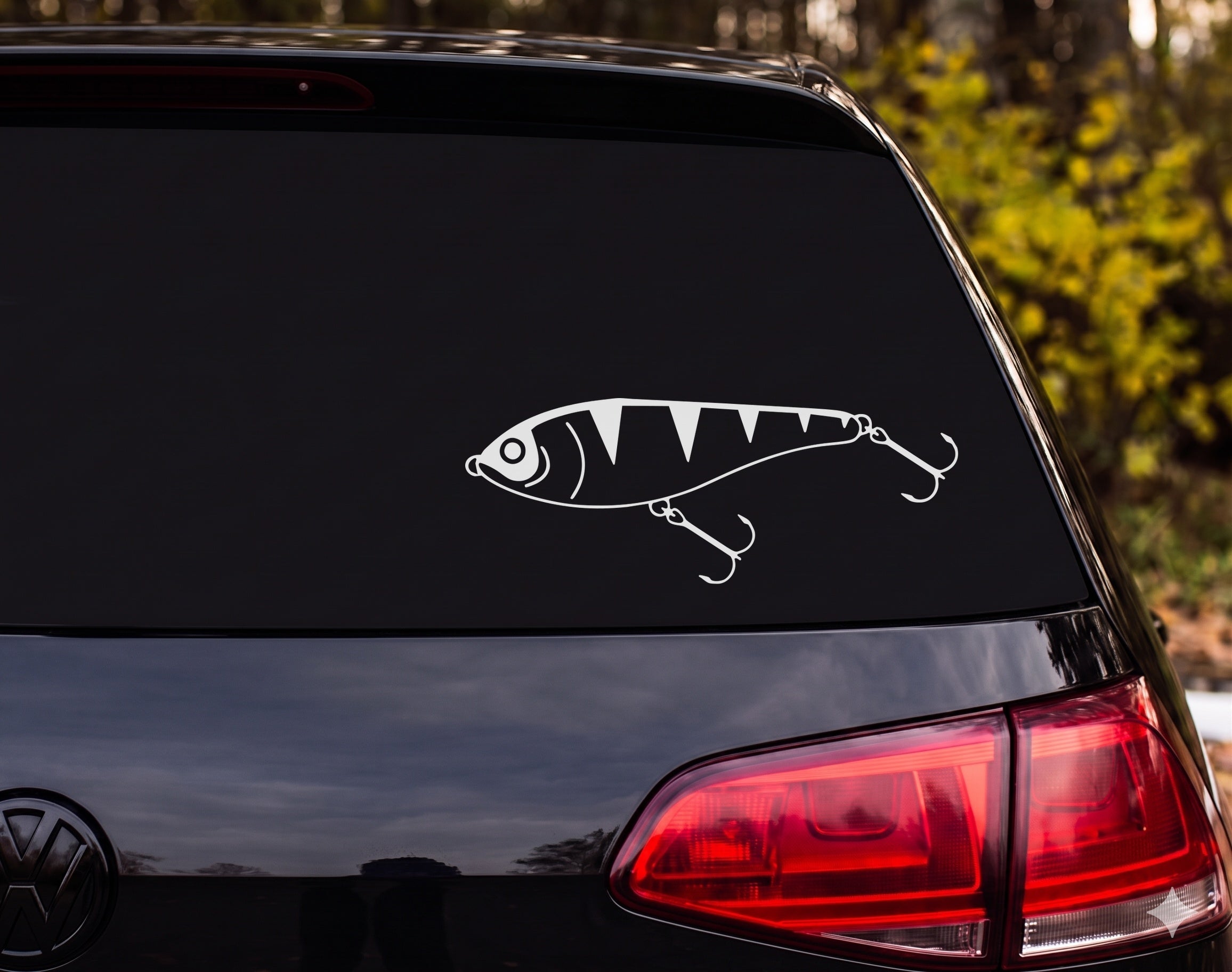 Fishing Lure Fish Body Tiger Stripe Treble Hook Outline Vinyl Decal Sticker - White