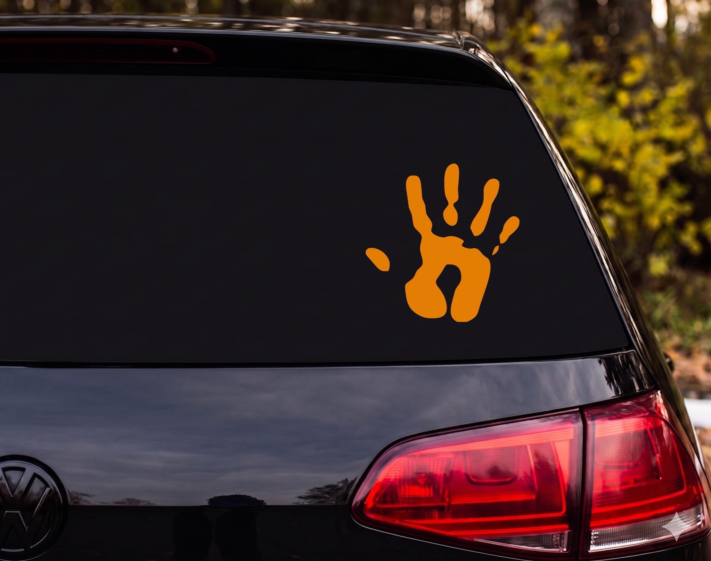 Handprint Silhouette Paint Stamp Splatter Open Hand Vinyl Decal Sticker - Orange