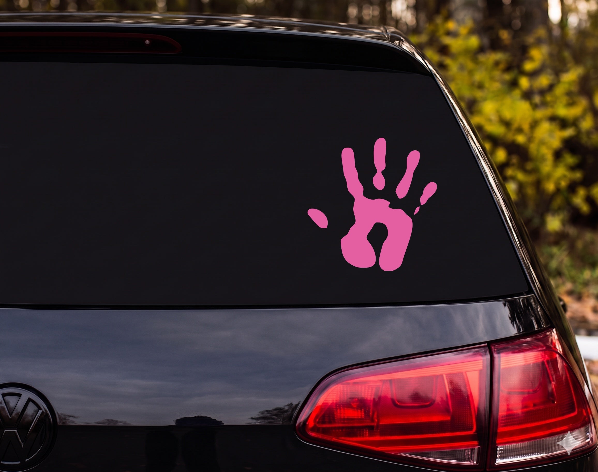 Handprint Silhouette Paint Stamp Splatter Open Hand Vinyl Decal Sticker - Pink