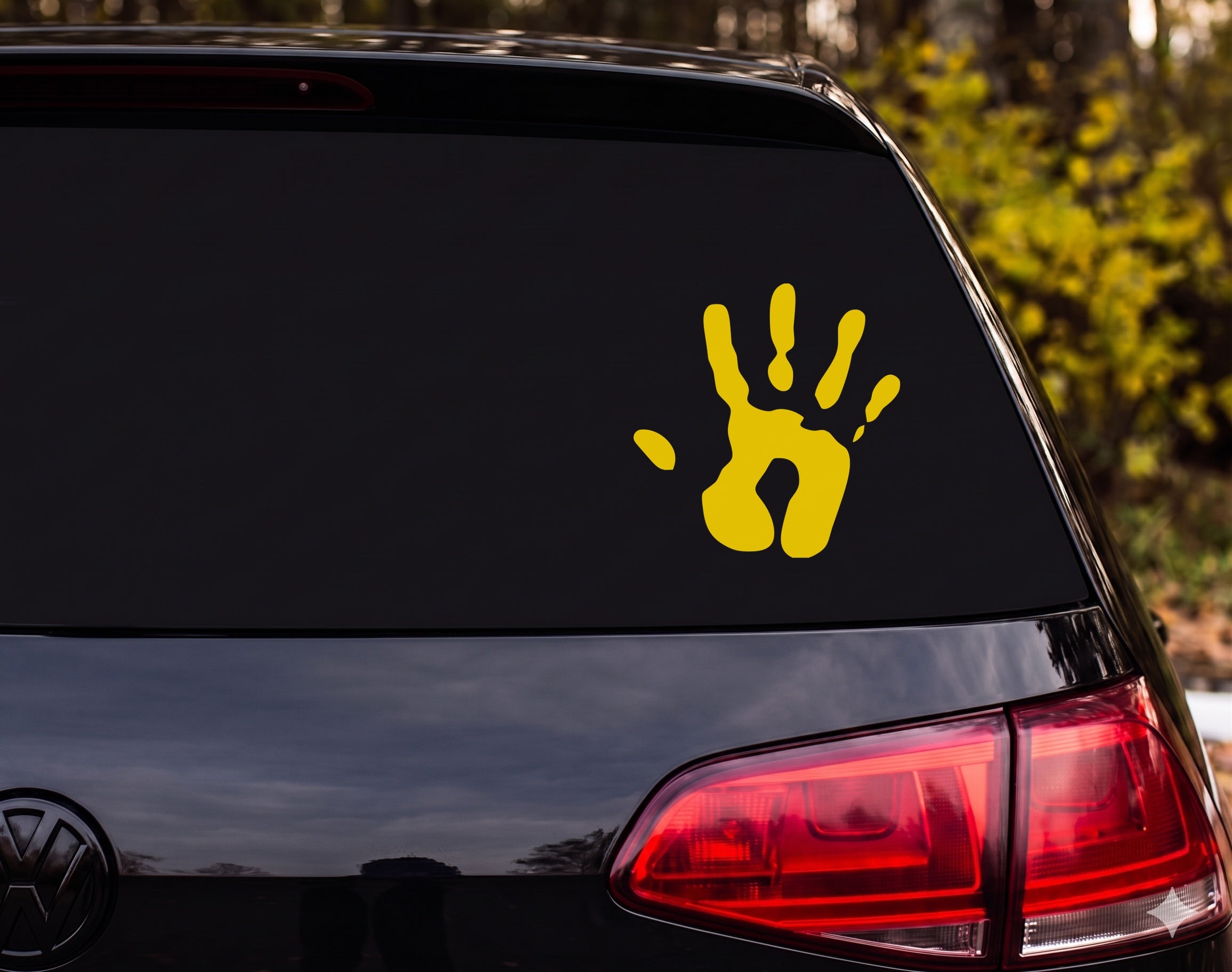 Handprint Silhouette Paint Stamp Splatter Open Hand Vinyl Decal Sticker - Yellow