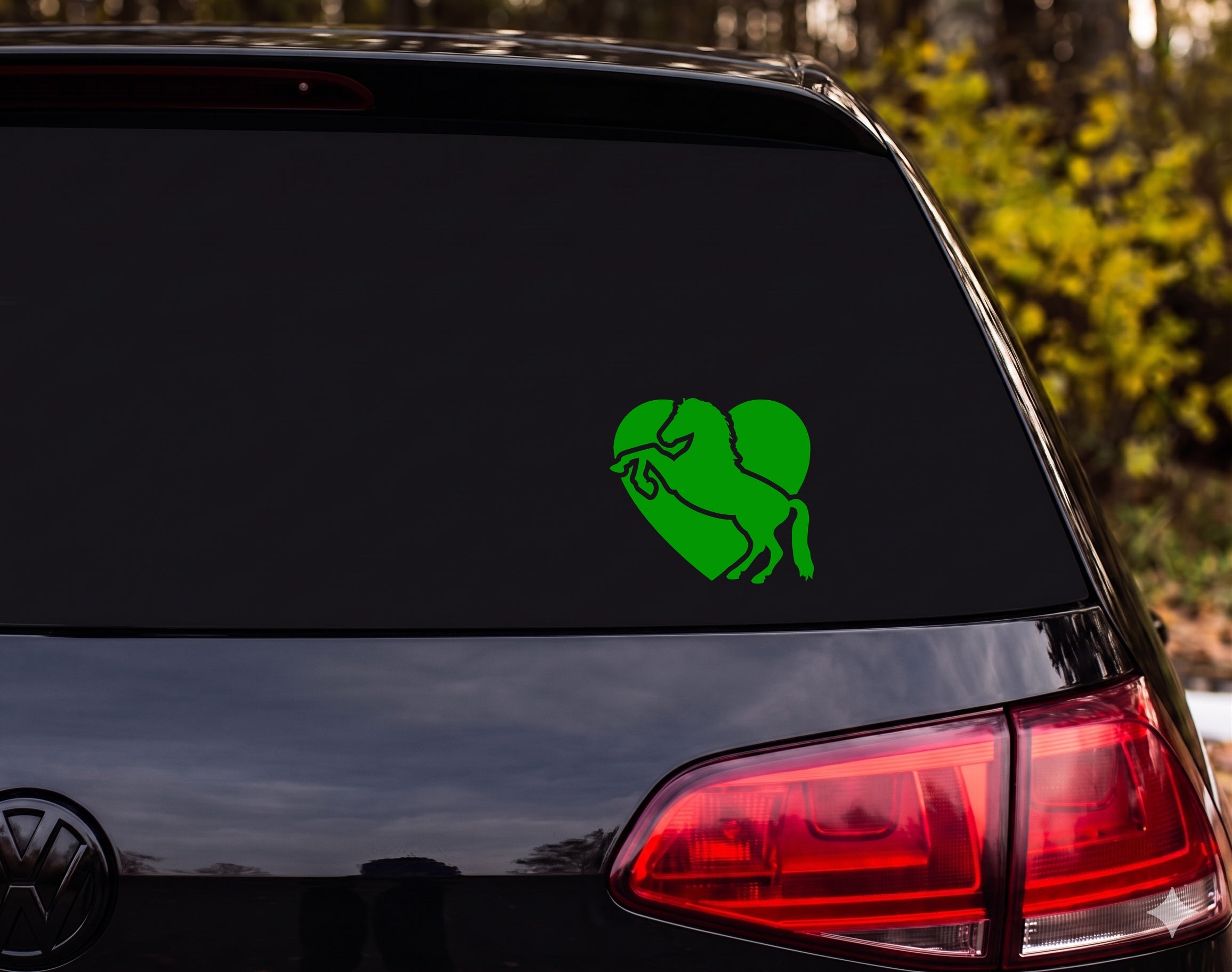 Rearing Horse Silhouette on Heart Vinyl Decal Sticker Car Window Laptop - Green