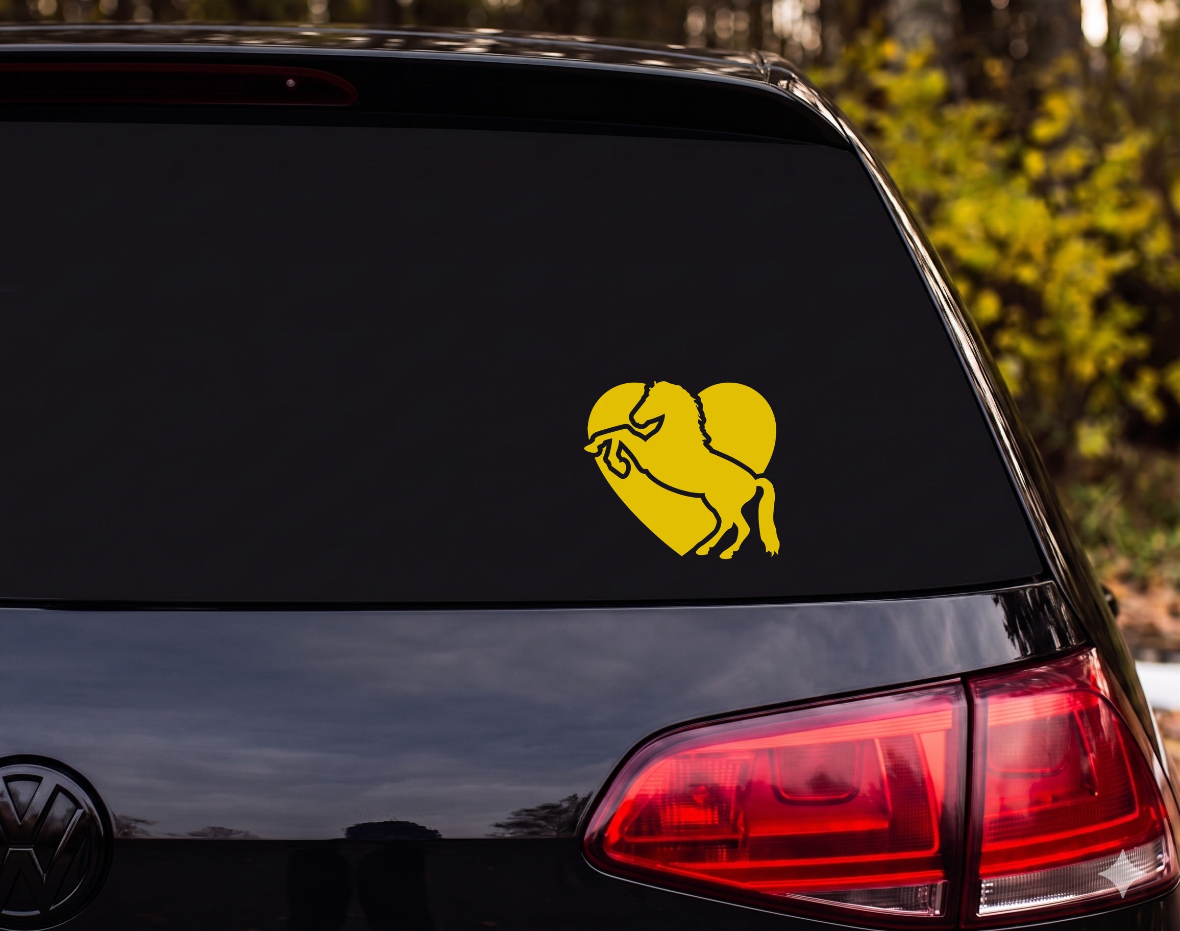 Rearing Horse Silhouette on Heart Vinyl Decal Sticker Car Window Laptop - Yellow