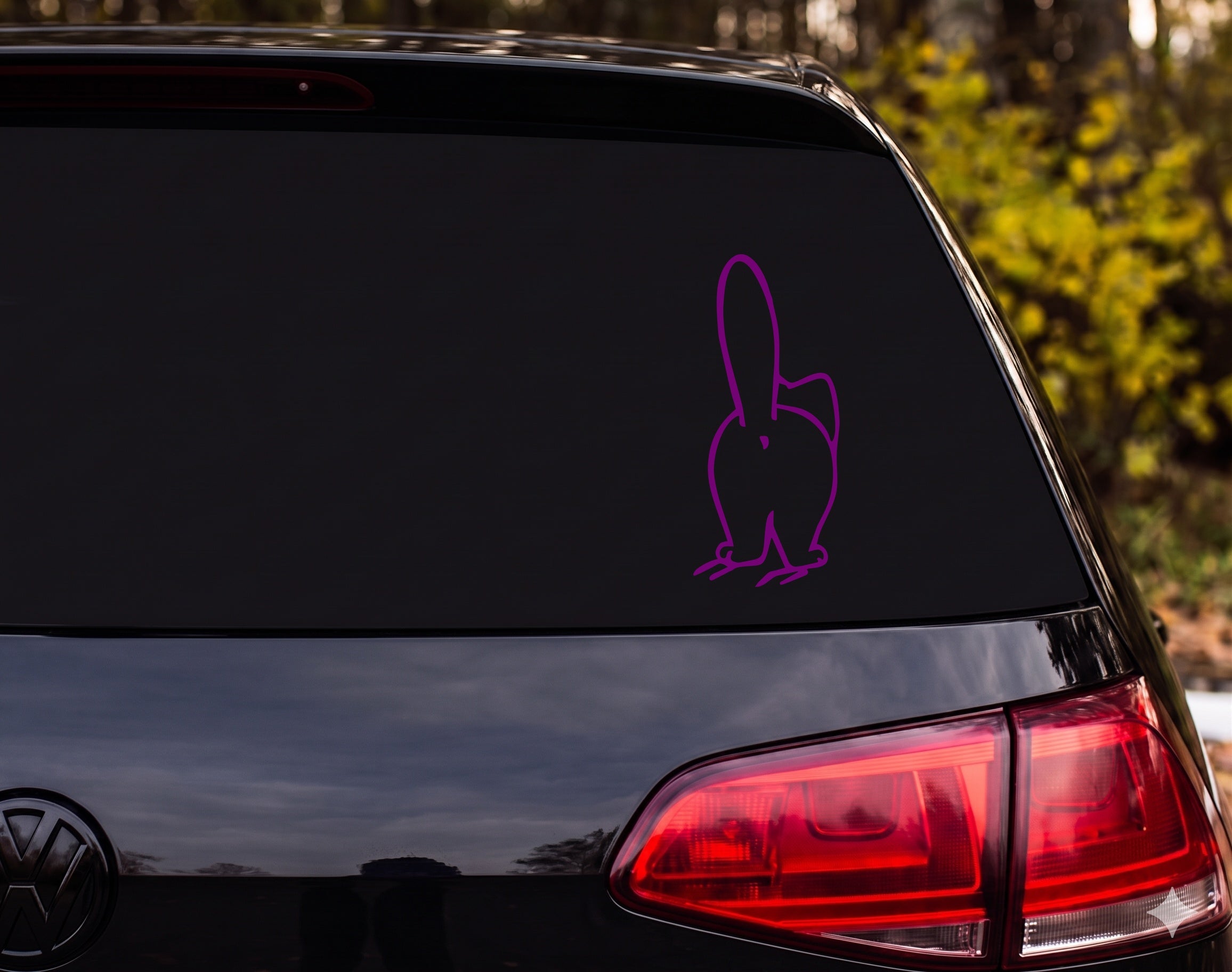Cartoon Rabbit Bunny From Behind Outline Standing Upright Vinyl Decal Sticker - Purple