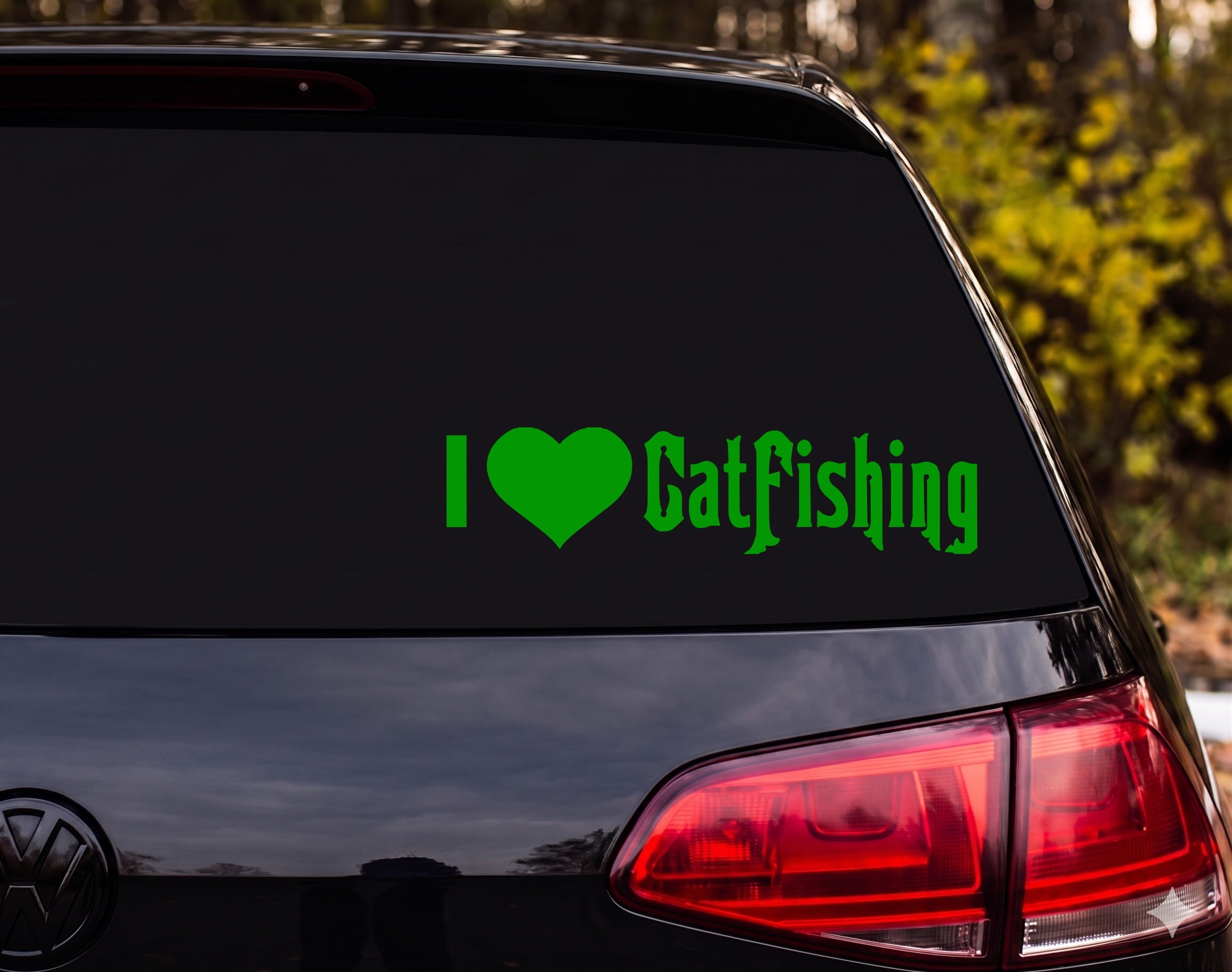 I Love CatFishing Heart Silhouette Vinyl Decal Sticker Car Window Laptop - Green