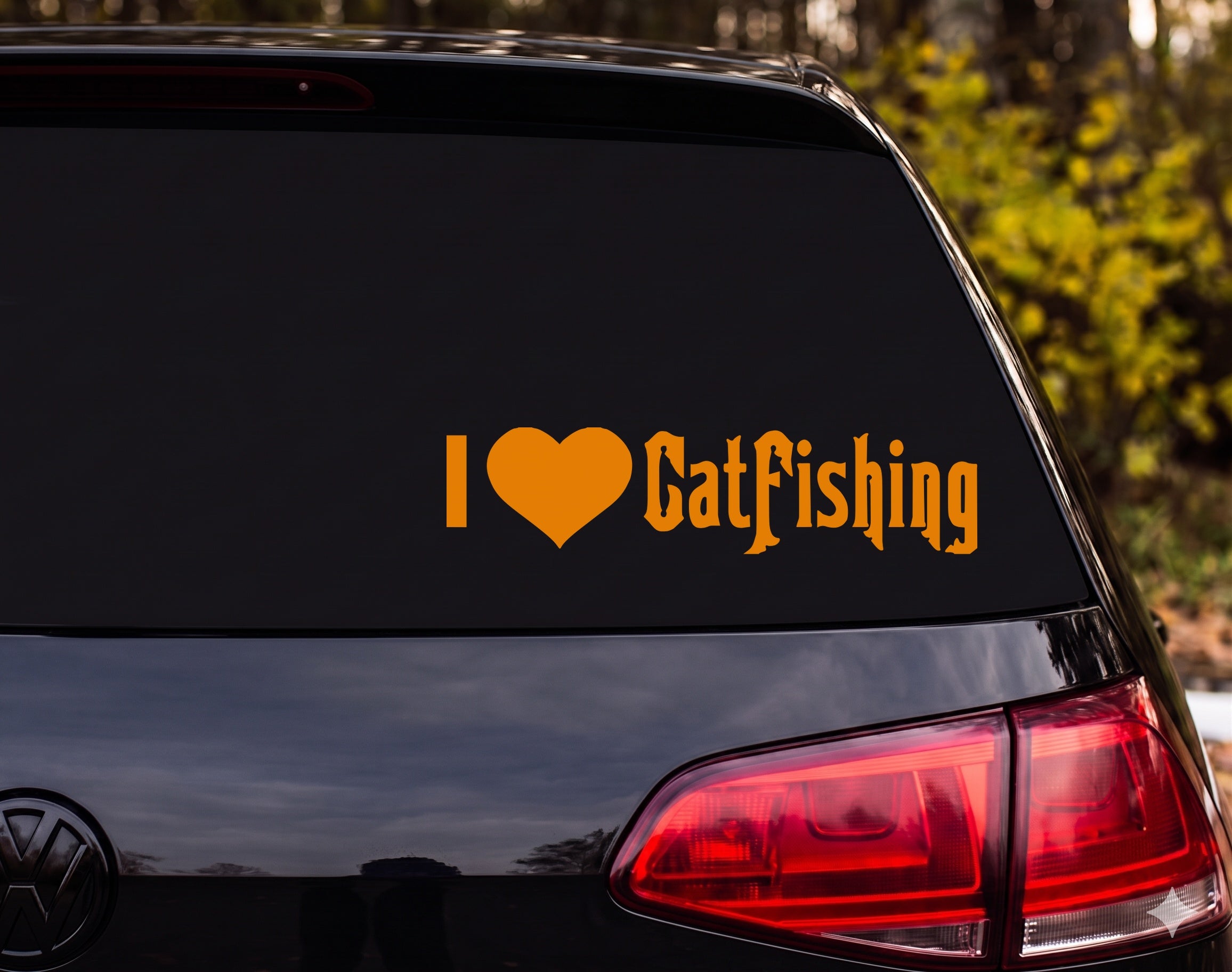 I Love CatFishing Heart Silhouette Vinyl Decal Sticker Car Window Laptop - Orange