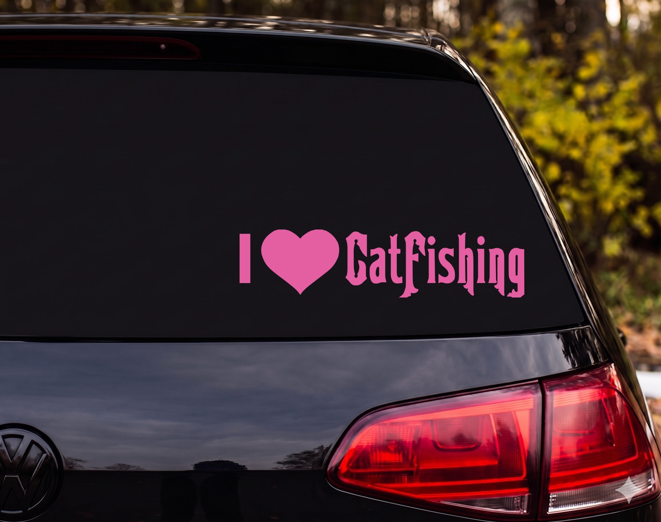 I Love CatFishing Heart Silhouette Vinyl Decal Sticker Car Window Laptop - Pink