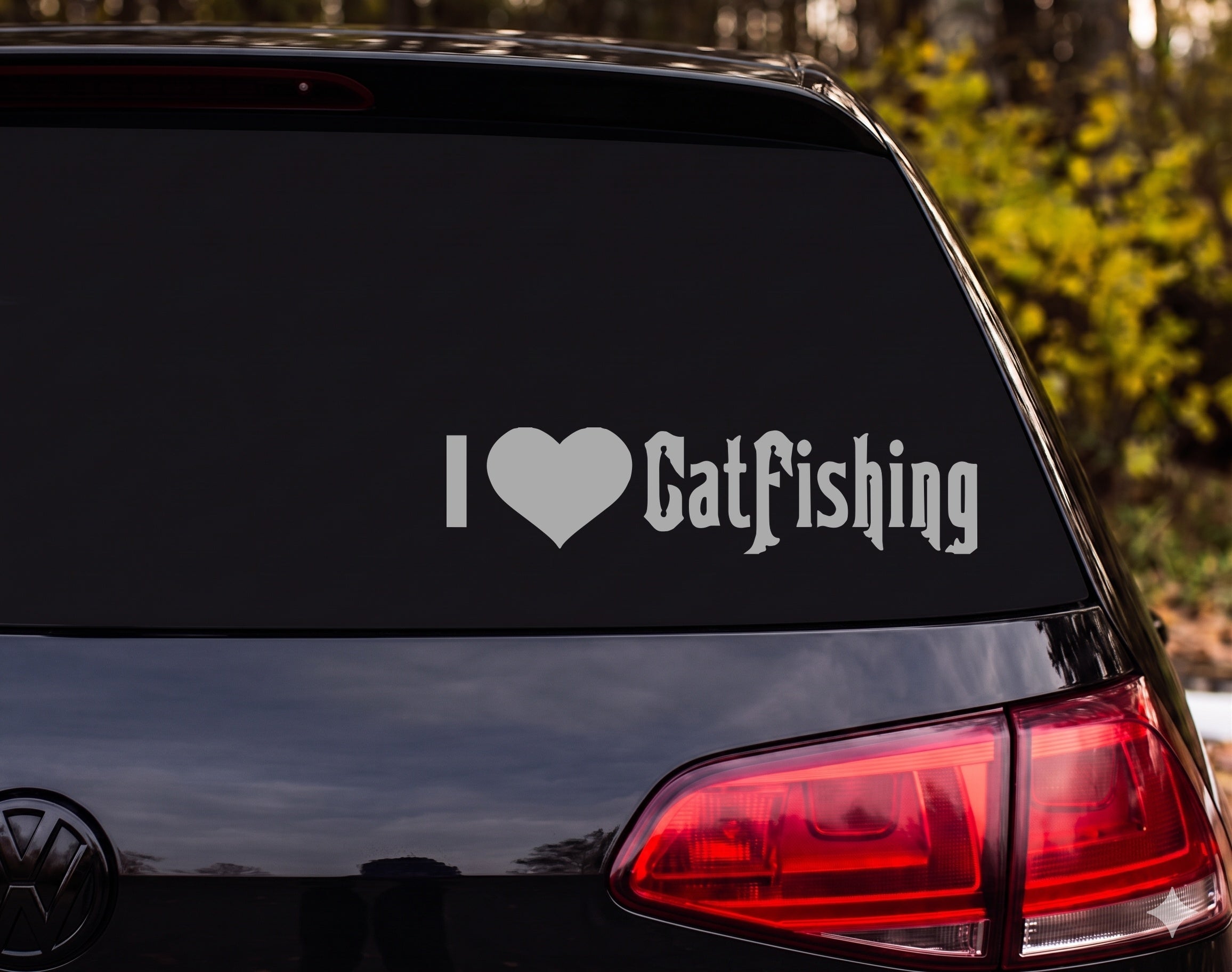I Love CatFishing Heart Silhouette Vinyl Decal Sticker Car Window Laptop - Silver