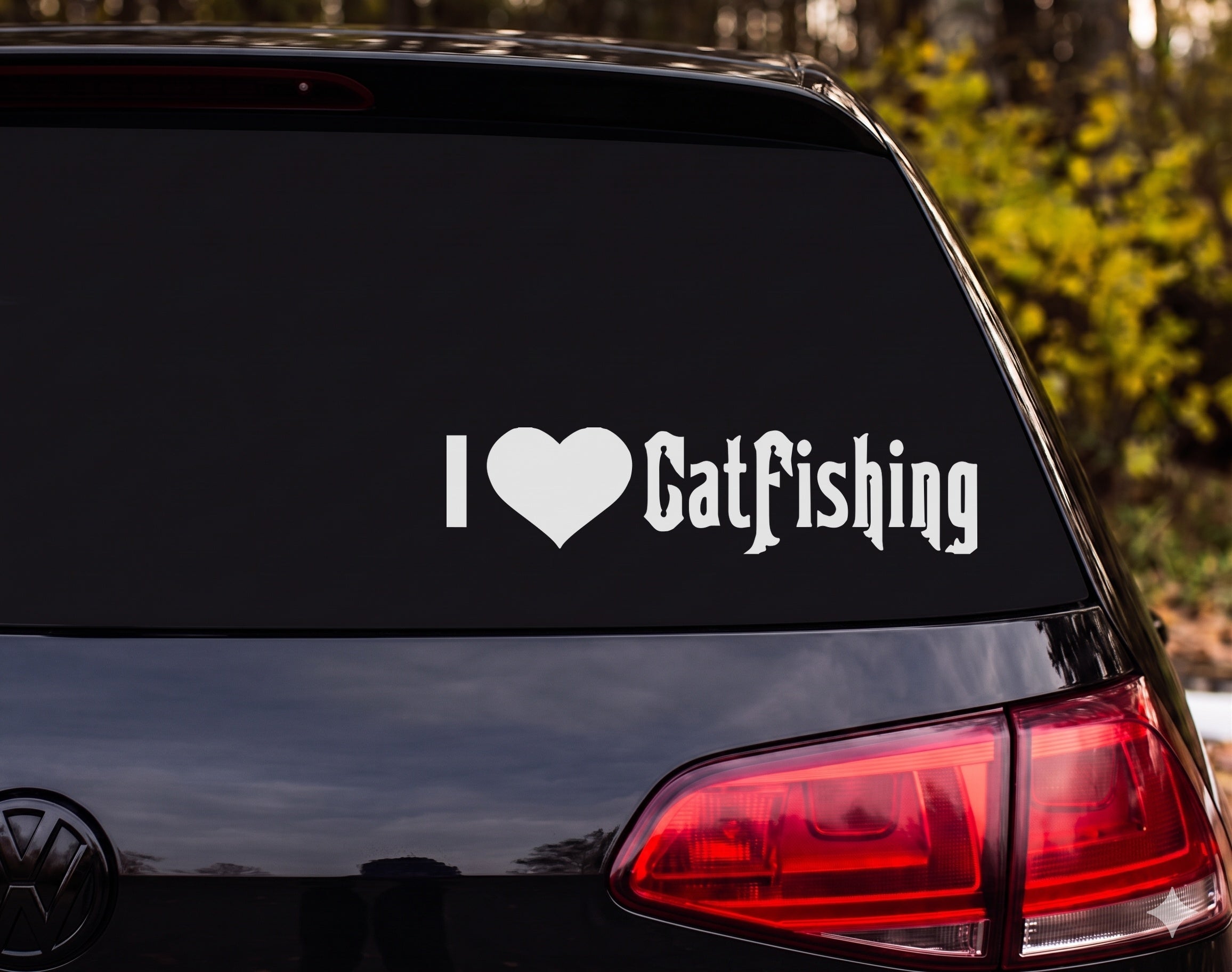 I Love CatFishing Heart Silhouette Vinyl Decal Sticker Car Window Laptop - White