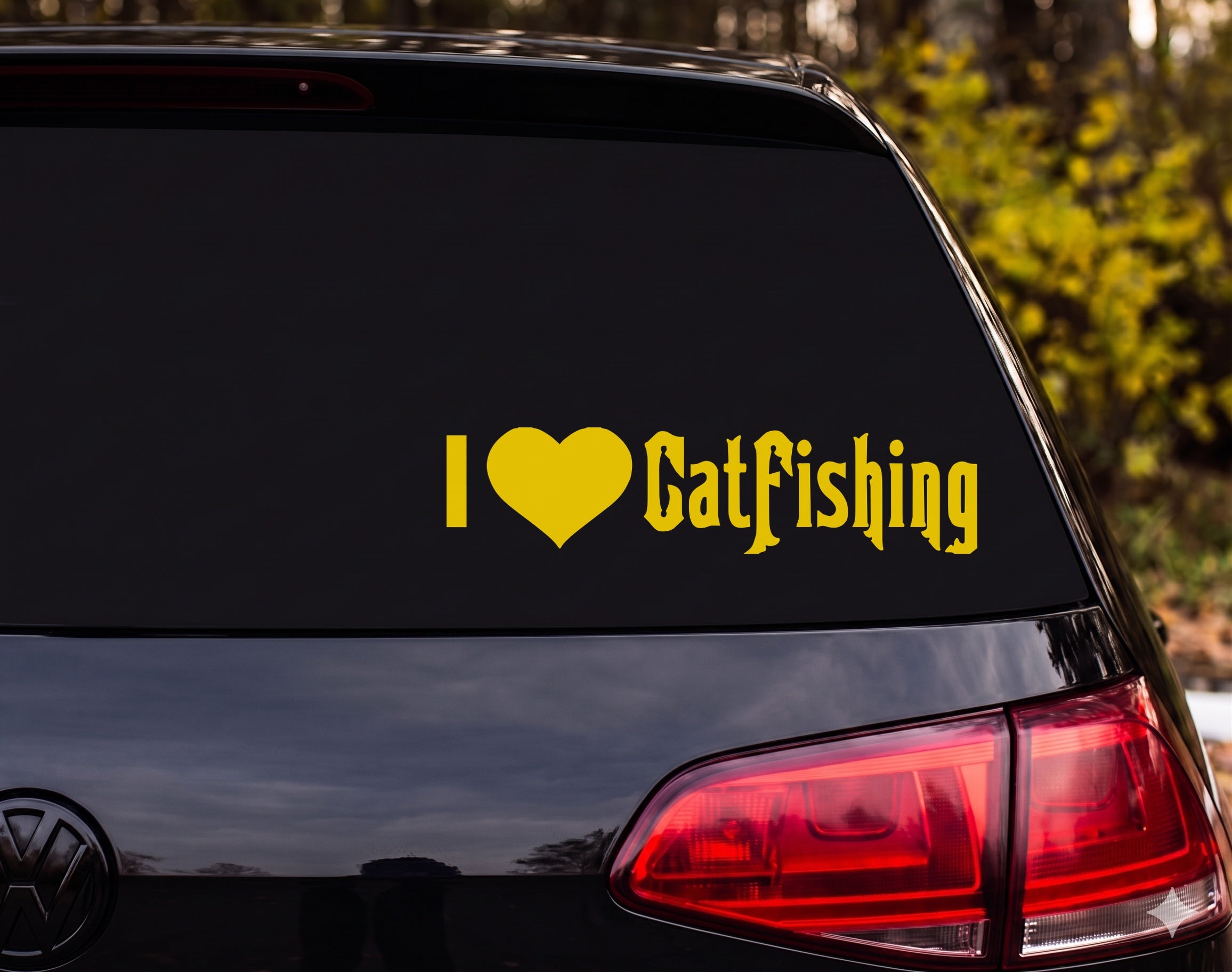 I Love CatFishing Heart Silhouette Vinyl Decal Sticker Car Window Laptop - Yellow