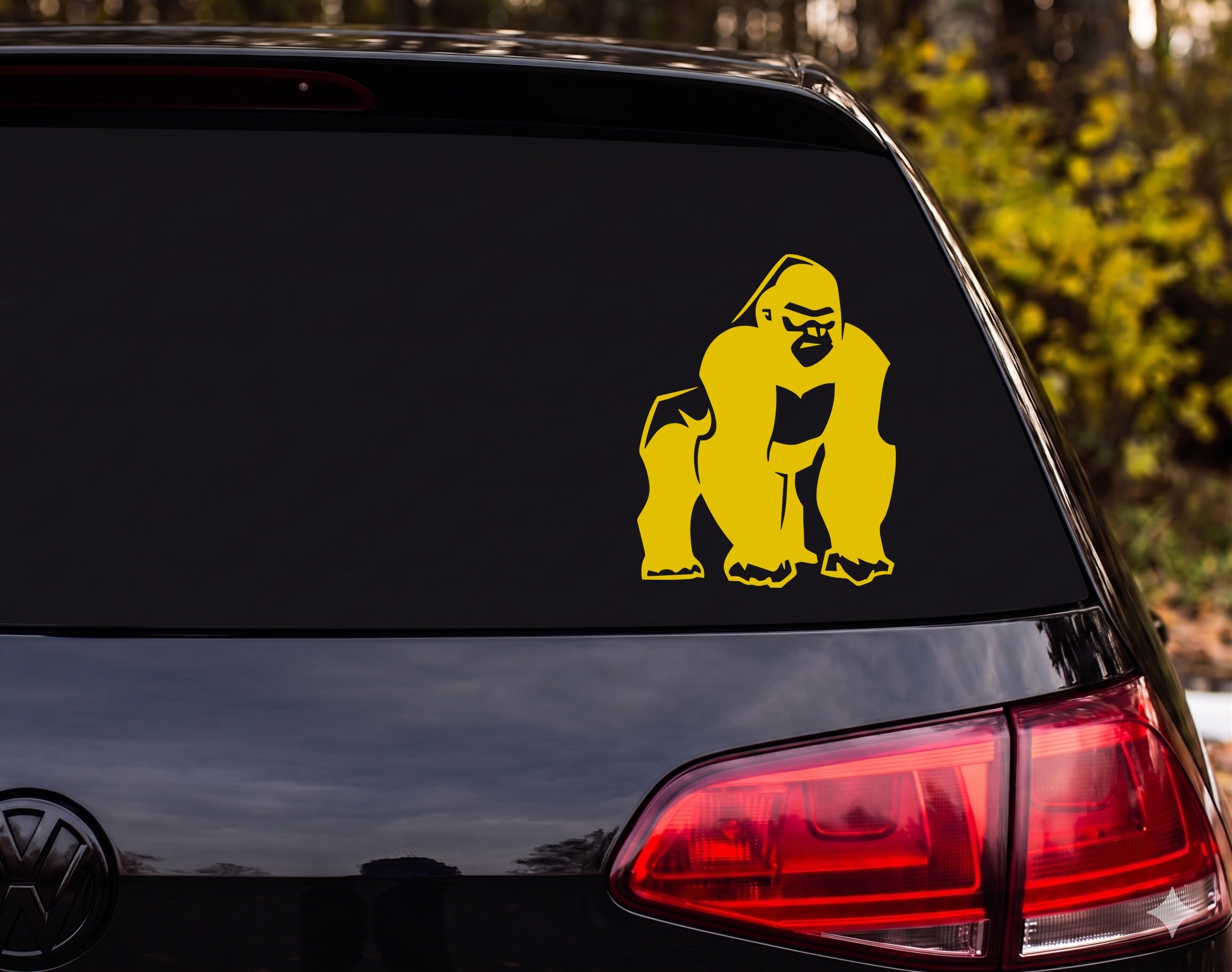 Silverback Gorilla Knuckle Walking Bold Angular Graphic Vinyl Decal Sticker - Yellow