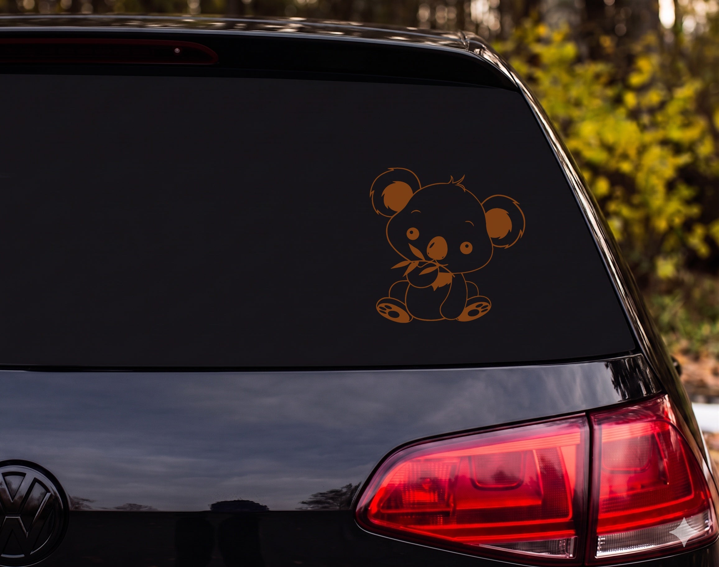 Baby Koala Eating Eucalyptus Cute Cartoon Outline Vinyl Decal Sticker - Brown