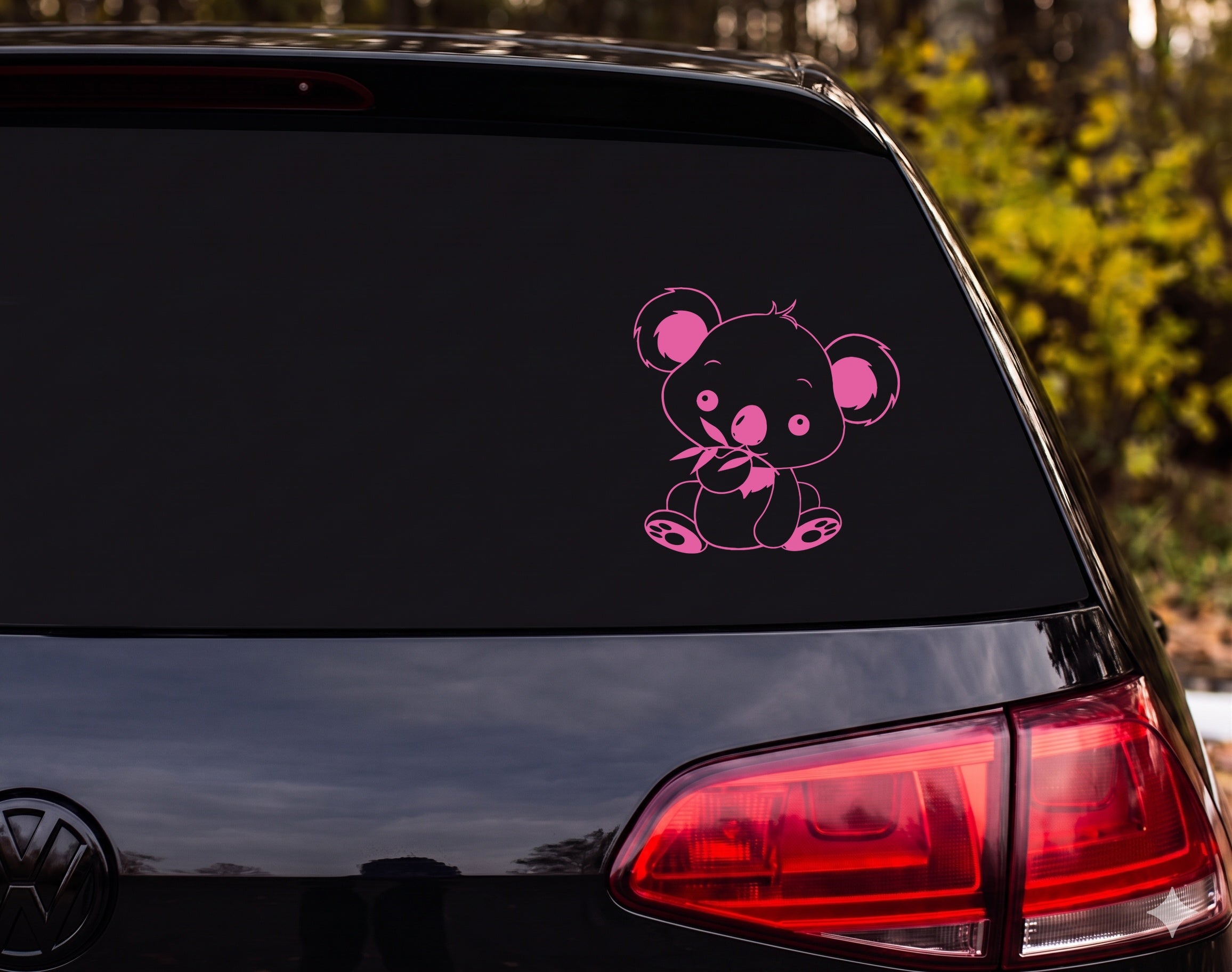 Baby Koala Eating Eucalyptus Cute Cartoon Outline Vinyl Decal Sticker - Pink
