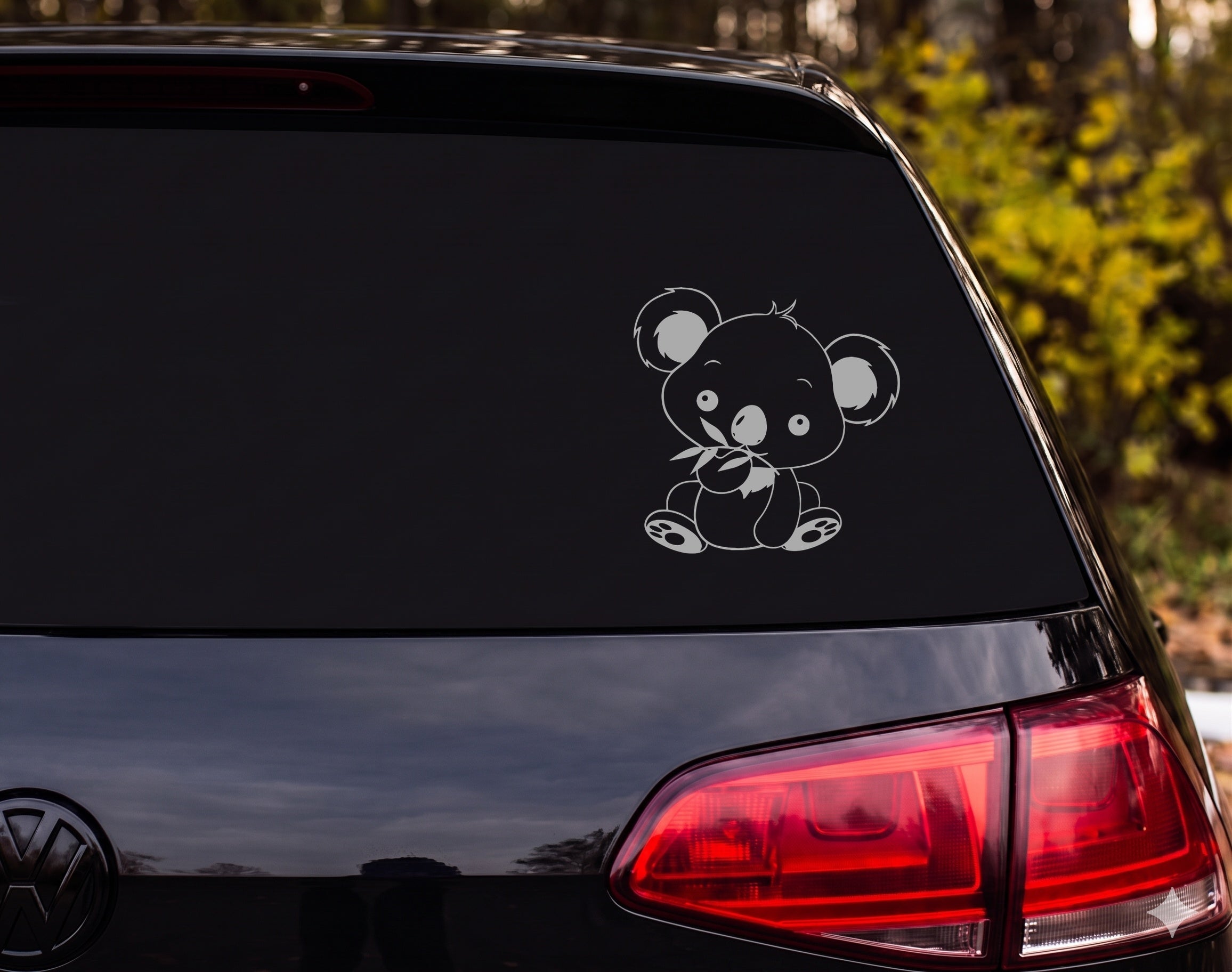 Baby Koala Eating Eucalyptus Cute Cartoon Outline Vinyl Decal Sticker - Silver