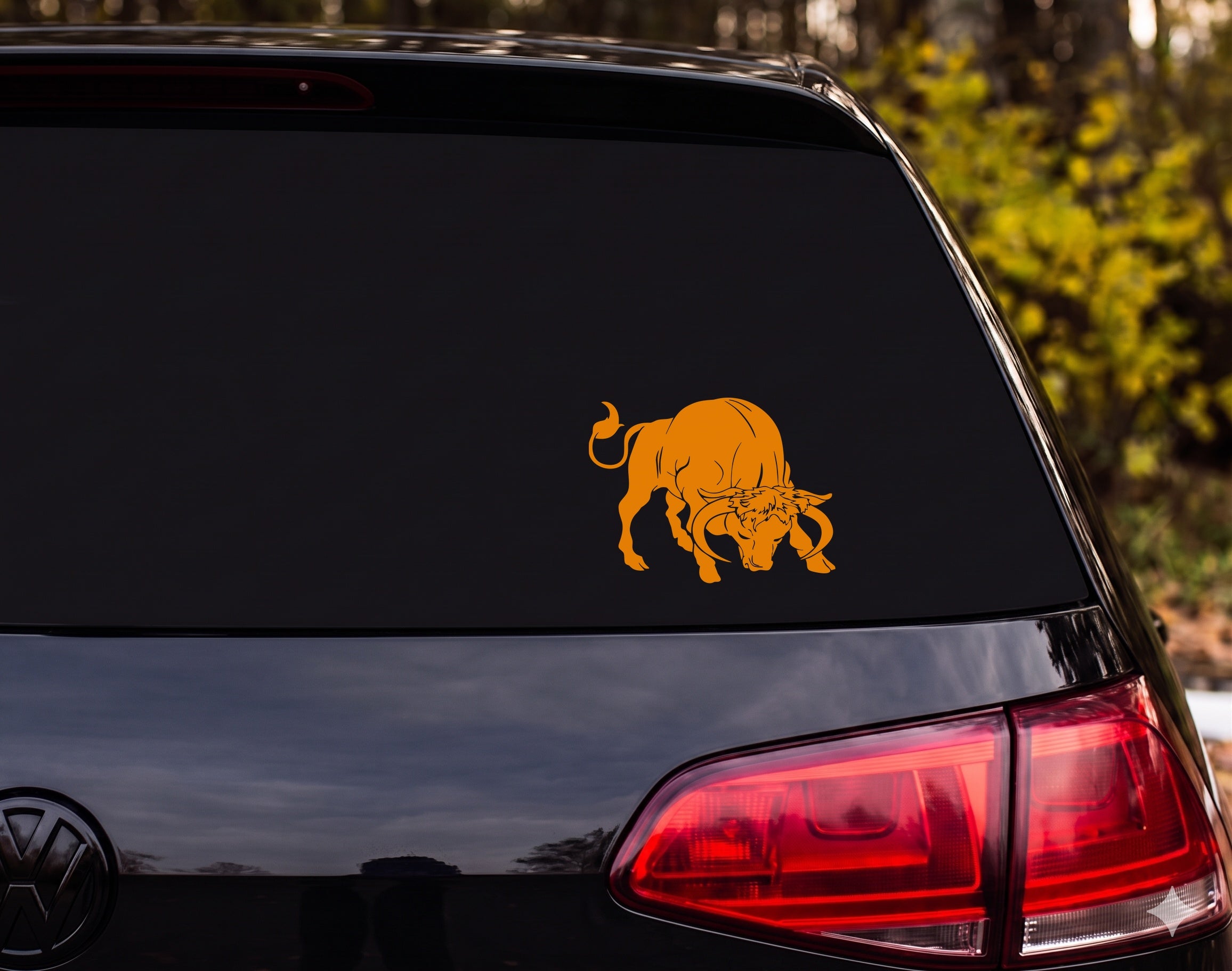 Charging Bull Silhouette Aggressive Stance Horns Down Vinyl Decal Sticker Car - Orange