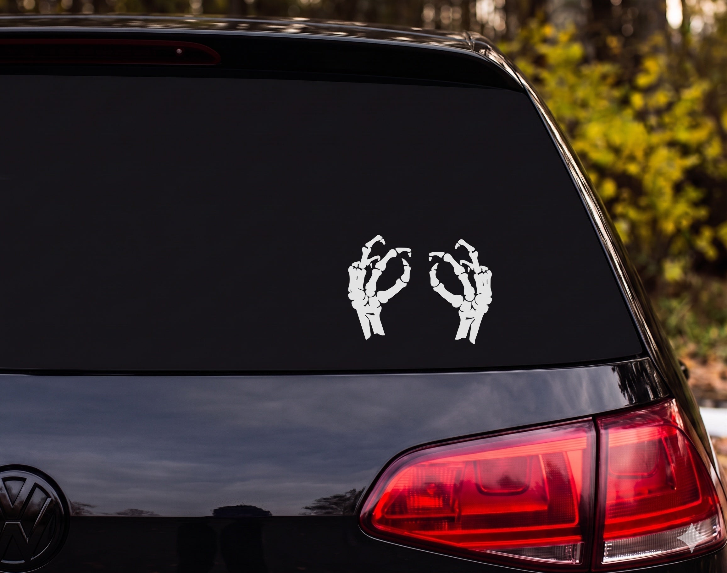Skeleton Hands OK Gesture Mirror Pair Silhouette Vinyl Decal Sticker Car - White