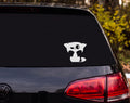 Quirky Cartoon Cat Silhouette Lopsided Eyes Sitting Vinyl Decal Sticker - White