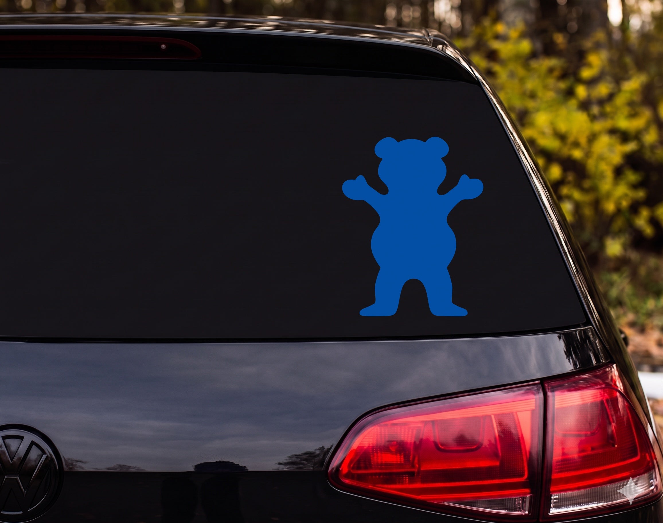 Bear Standing Upright Arms Raised Silhouette Vinyl Decal Sticker Car Window - Blue