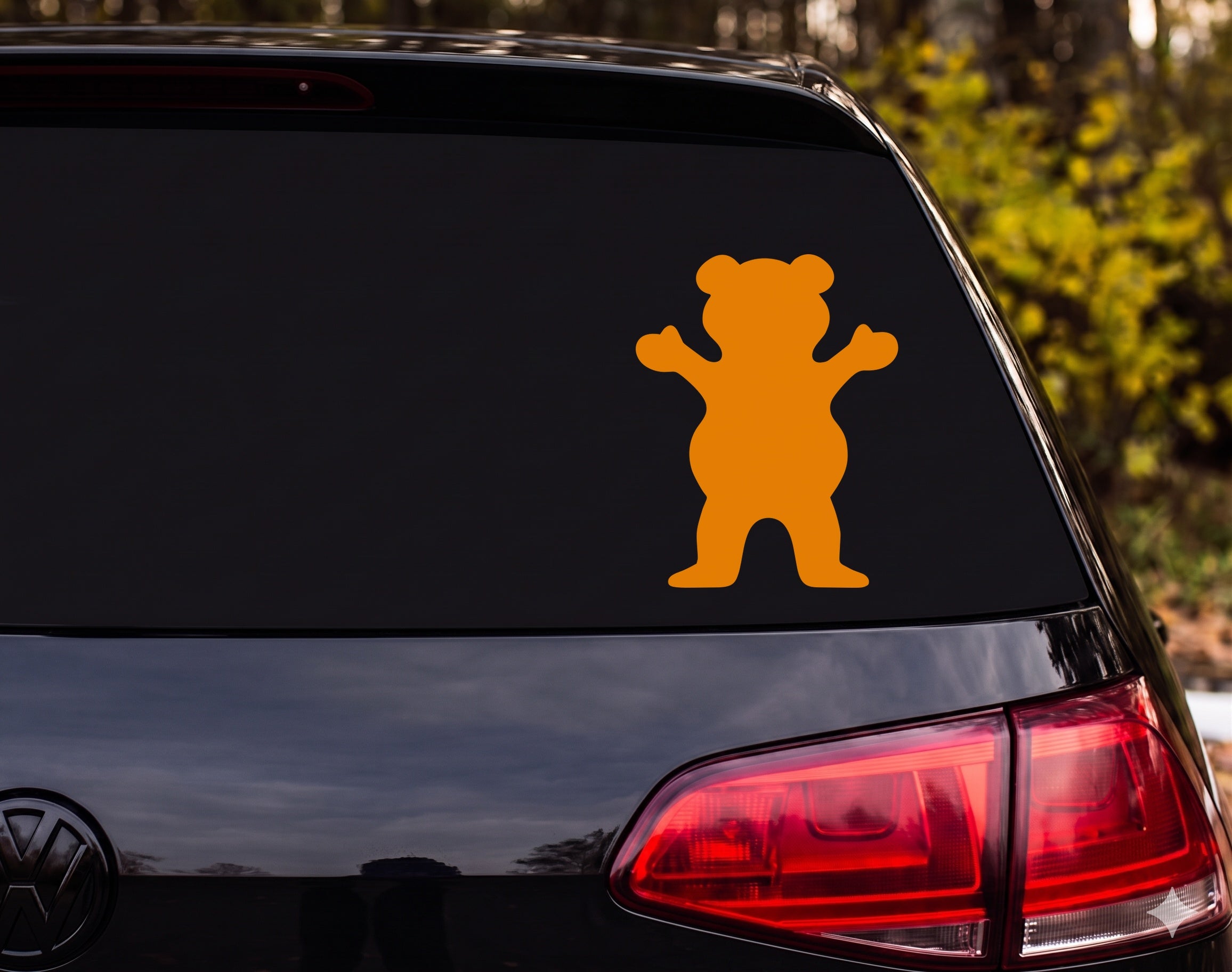 Bear Standing Upright Arms Raised Silhouette Vinyl Decal Sticker Car Window - Orange