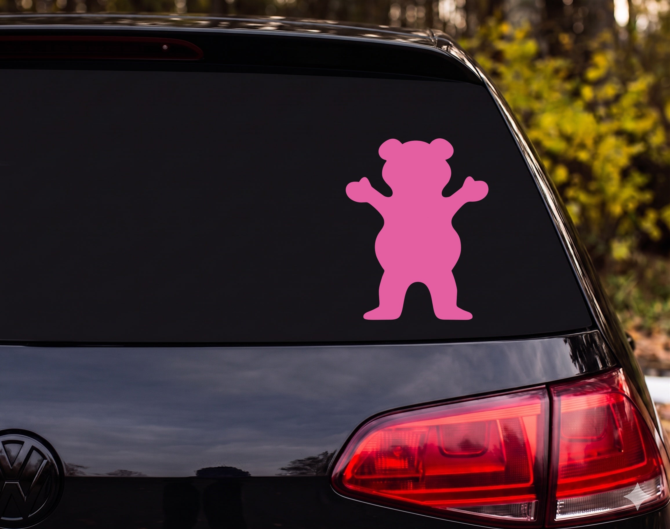 Bear Standing Upright Arms Raised Silhouette Vinyl Decal Sticker Car Window - Pink