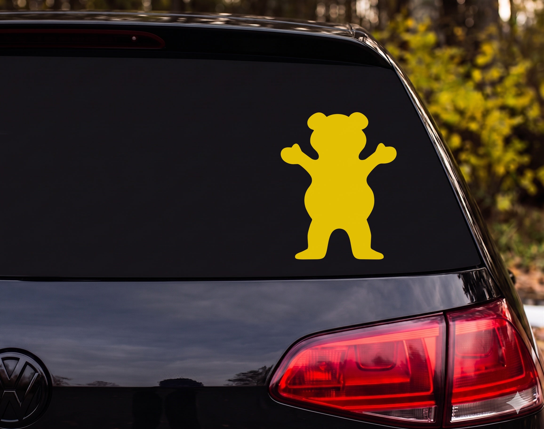 Bear Standing Upright Arms Raised Silhouette Vinyl Decal Sticker Car Window - Yellow